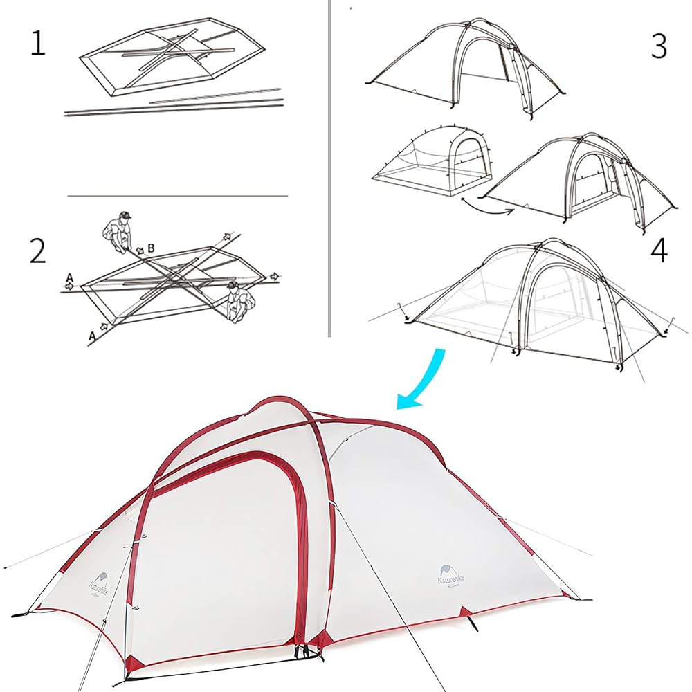 Naturehike Outdoor Climbing Tent Hiby3 for 2-3 People / Hiby3 for 3-4 People Camping Tent Upgraded Version Spacious Front Room Double Layered Structure with Tarp Space Rainproof Windproof Disaster Prevention Ground Sheet Included
