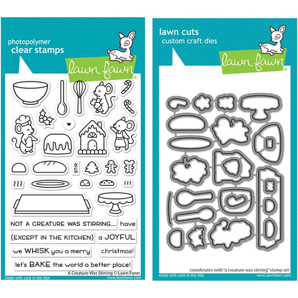 Lawn Fawn A Creature was Stirring 4x6 Clear Stamp Set and Coordinating Die Set (LF2415 LF2416) 2-Piece Set