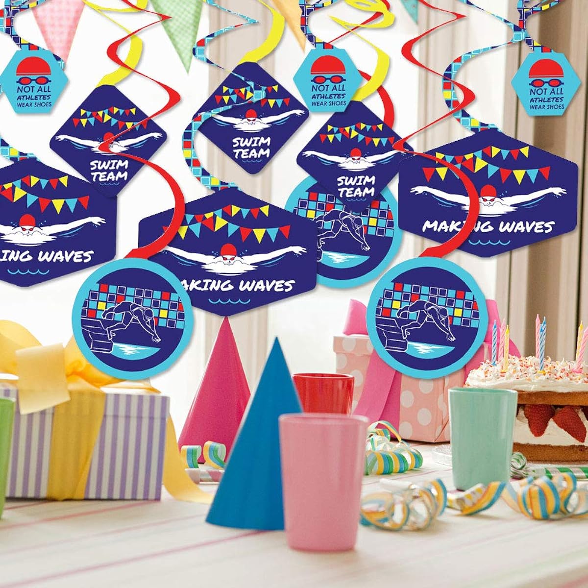 Big Dot of Happiness Making Waves - Swim Team - Hanging Decorations for Swim Parties and Birthday Parties - Party Decoration Swirls - Set of 40