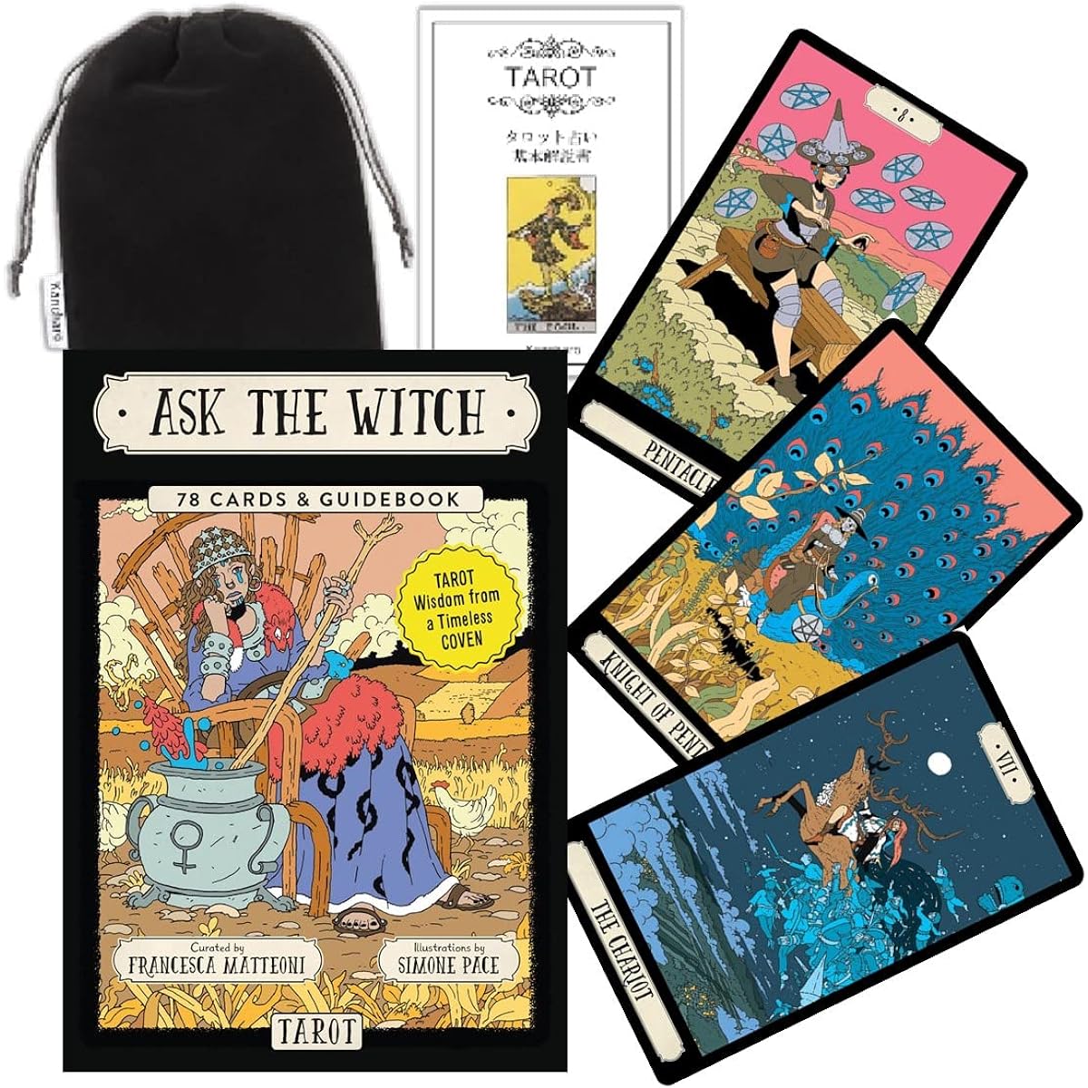 Kancharo Tarot Cards 78 Pieces Tarot Fortune Telling [Ask the Witch Tarot] Japanese Tarot Cards Basic Instructions & Pouch Included (Genuine Product)