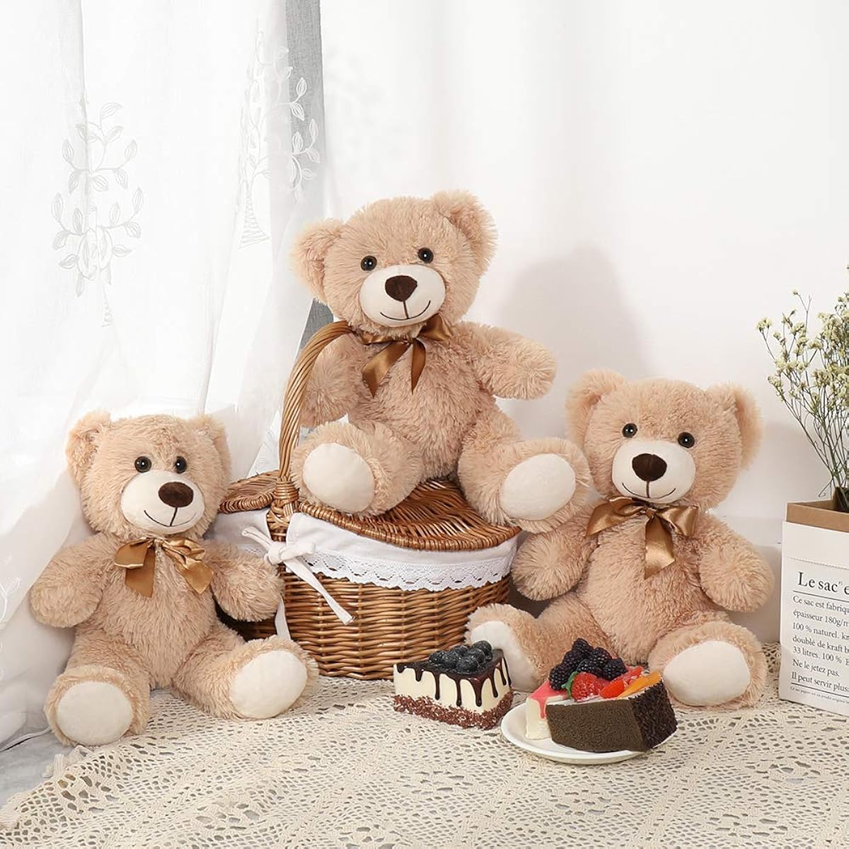 Toys Studio Teddy Bear 3 Pack Tan Cute Stuffed Animals 3 Piece 13.8 Inch Teddy Bears for Kids Boys Girls