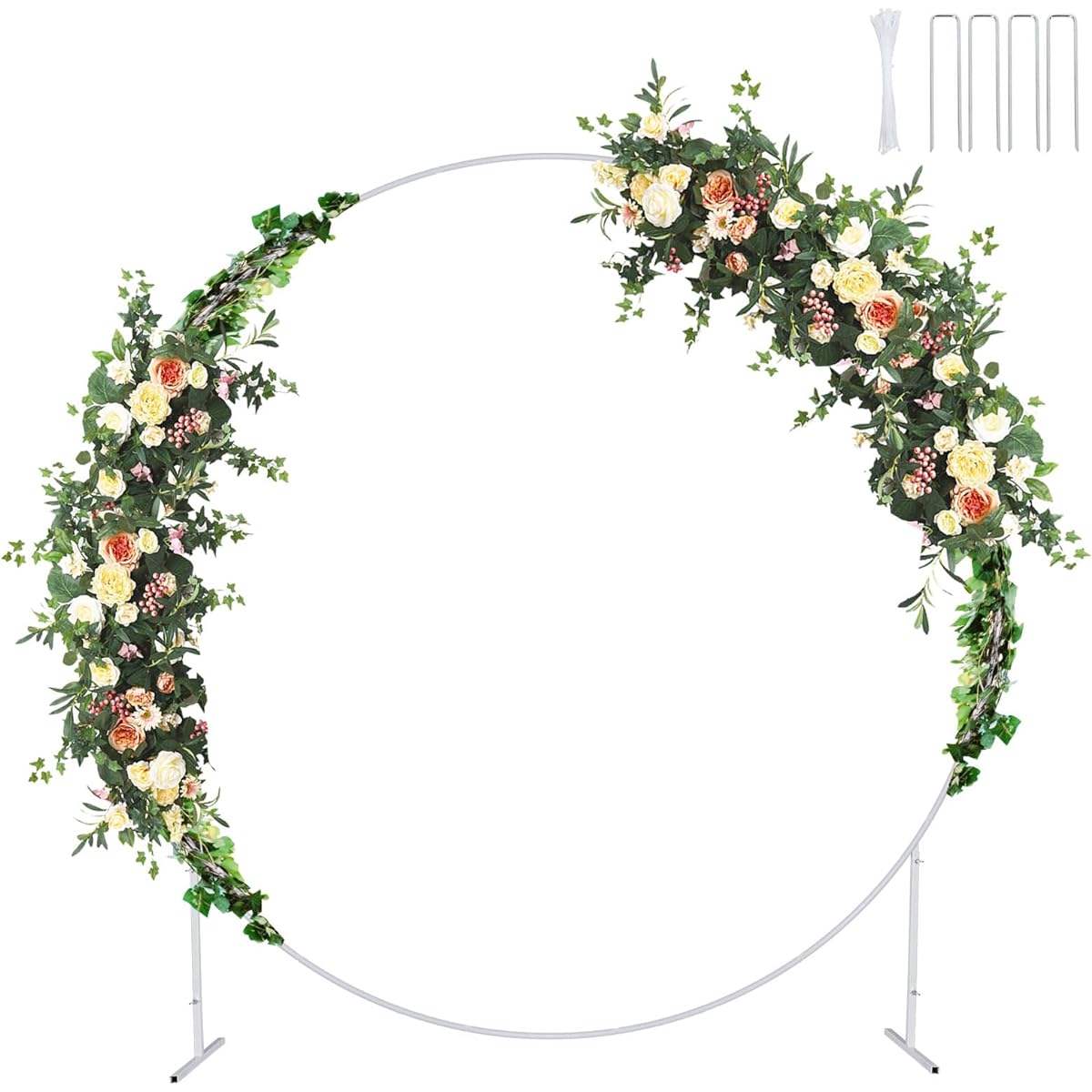Fogein 7ft Round Backdrop Stand, Stable Circle Balloon Arch Frame, Metal Circle Arch Stand for Wedding Birthday Party Baby Shower Decorations (Gold)