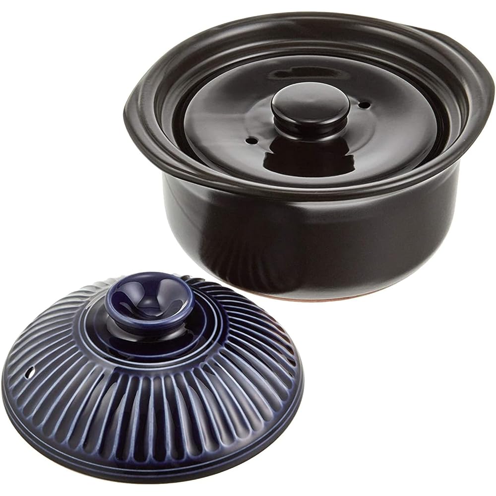 Ginpo Pottery Chrysanthemum Rice Pot Banko Ware (5 cups Cooking/Lapis Lazuli/Double Lid) "Earthen Pot Rice Pot Cooking Rice Ginpo Rice Pot"