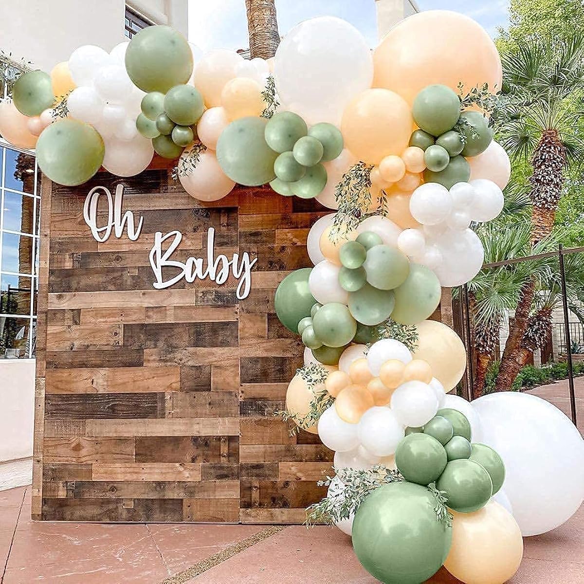 Sage Green Balloon Garland Kit, Cream White Balloons, Auburn Balloons, Sage Green Balloons for Baby Shower, Weeding Birthday Theme Party Decorations, Jungle Safari Tropical Supplies for Boys
