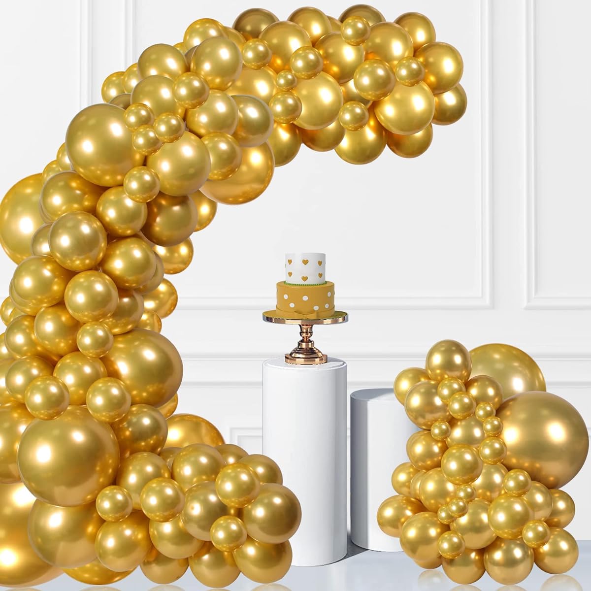 Gold Balloon Garland Kit 132 Pieces 18 12 10 5 Inch Different Sizes Latex Gold Balloon Arch Garland Kit for Birthday Party Wedding Engagement Graduation Baby Shower Decorations
