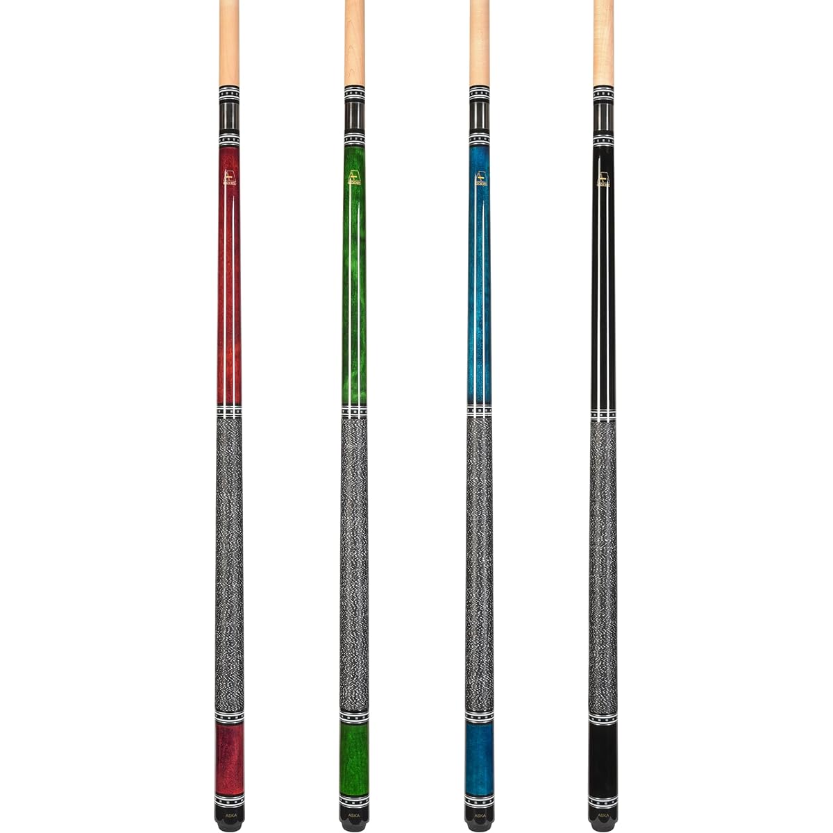 ASKA L9 Pool Cue Stick, 58 inches, 2-piece construction, 5/16x18 joint, Hard Rock Canadian Maple, 13mm Hard Le Pro Tip, Set of 4