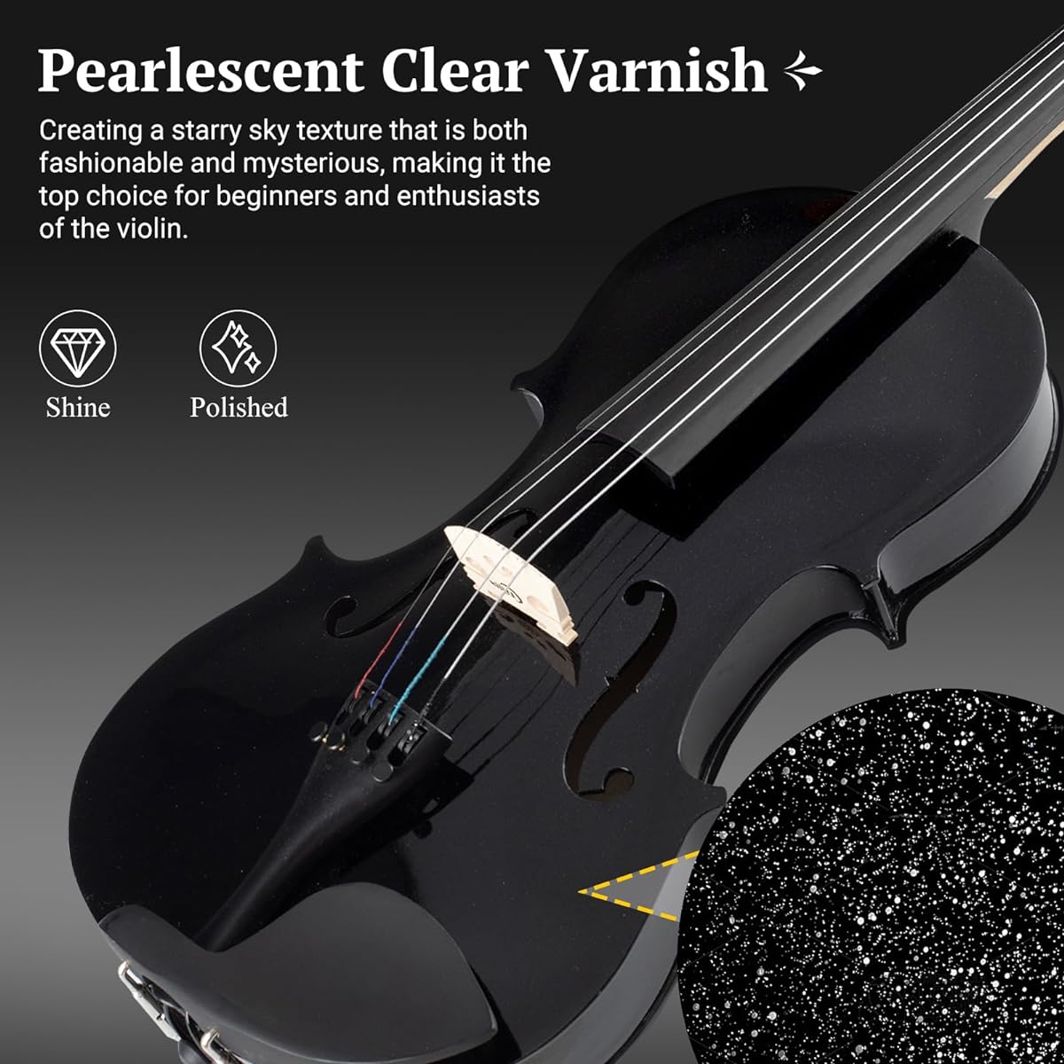 Djlin Black Violin Beginner Adult 4/4 Full Size Acoustic Violin Student Fiddle Accessories Hard Case, Violin Rosin, Violin Bow, Violin Strings, Violin Shoulder Rest