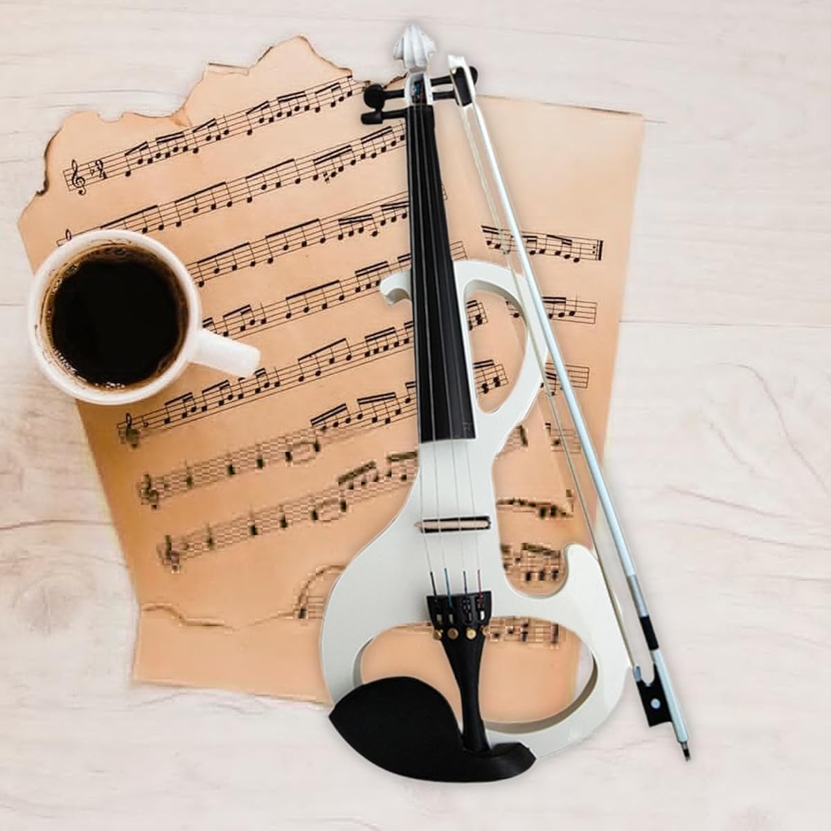 Colaxi Electric Violin Set Solid Wood Silent Electric Violin and Headphones (with Accessories), White