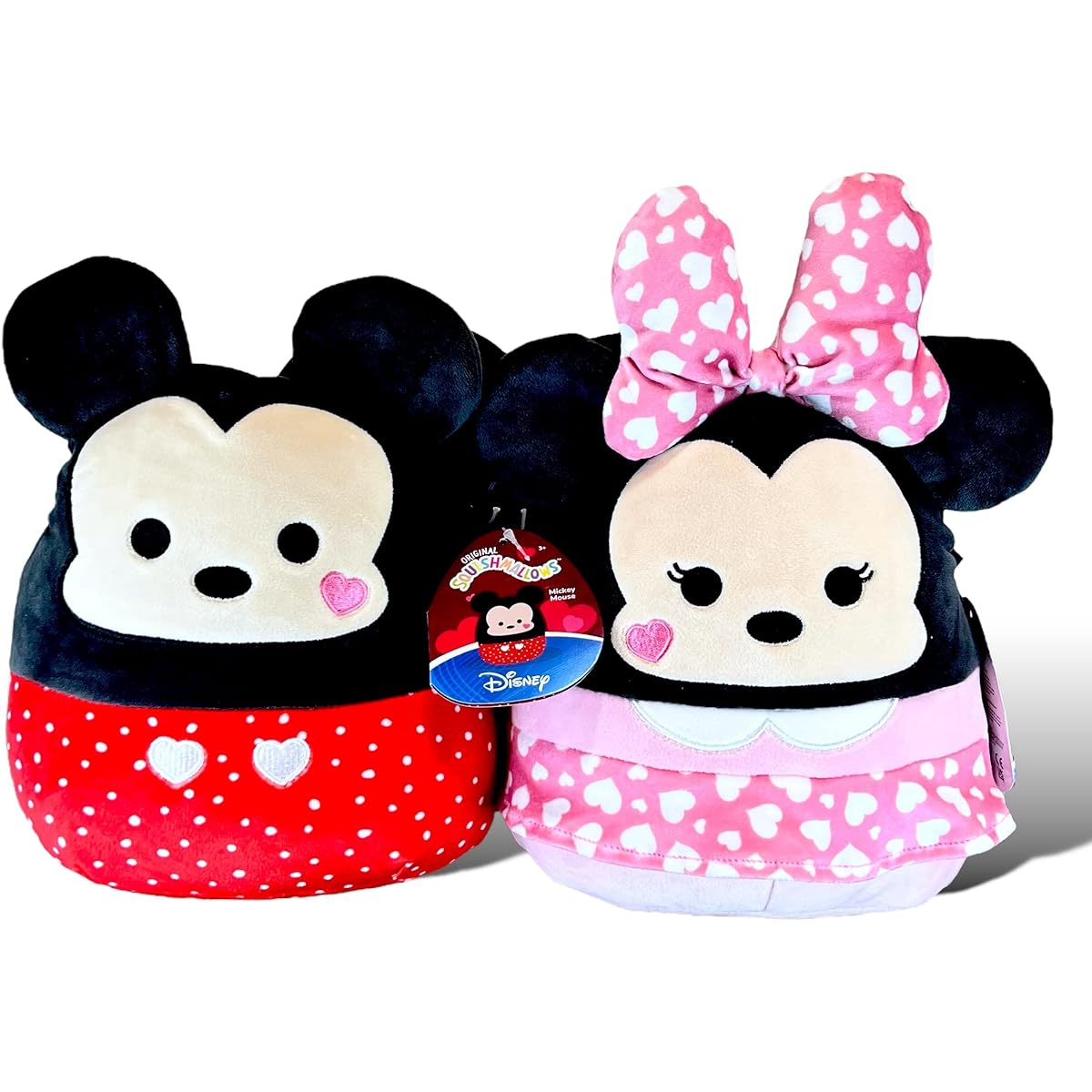 Squishmallows Official Kellytoy Perfect Pair Mickey Mouse and Minnie Mouse Plush Toys with Hearts - Set of 2 - 2023 Valentine Squad Stuffed Pillow Dolls Multicolor Small 8 Inch