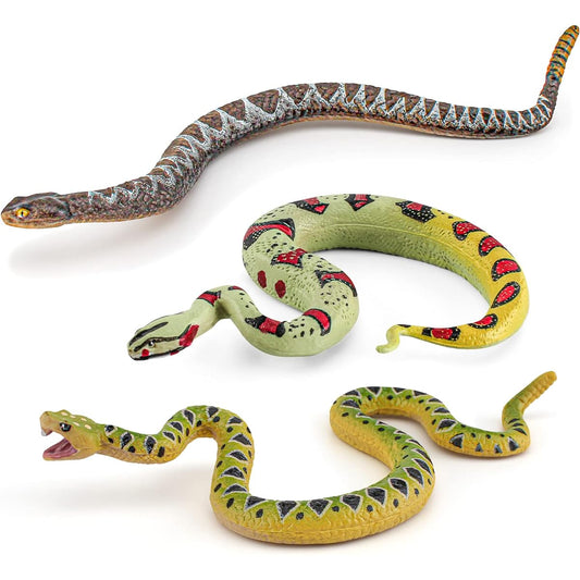Atralo Service Snake Figures Wildlife Jungle Animal Model Playset 3 Piece Snake Figurines Party Favors Toys for Boys Girls Kids Toddlers