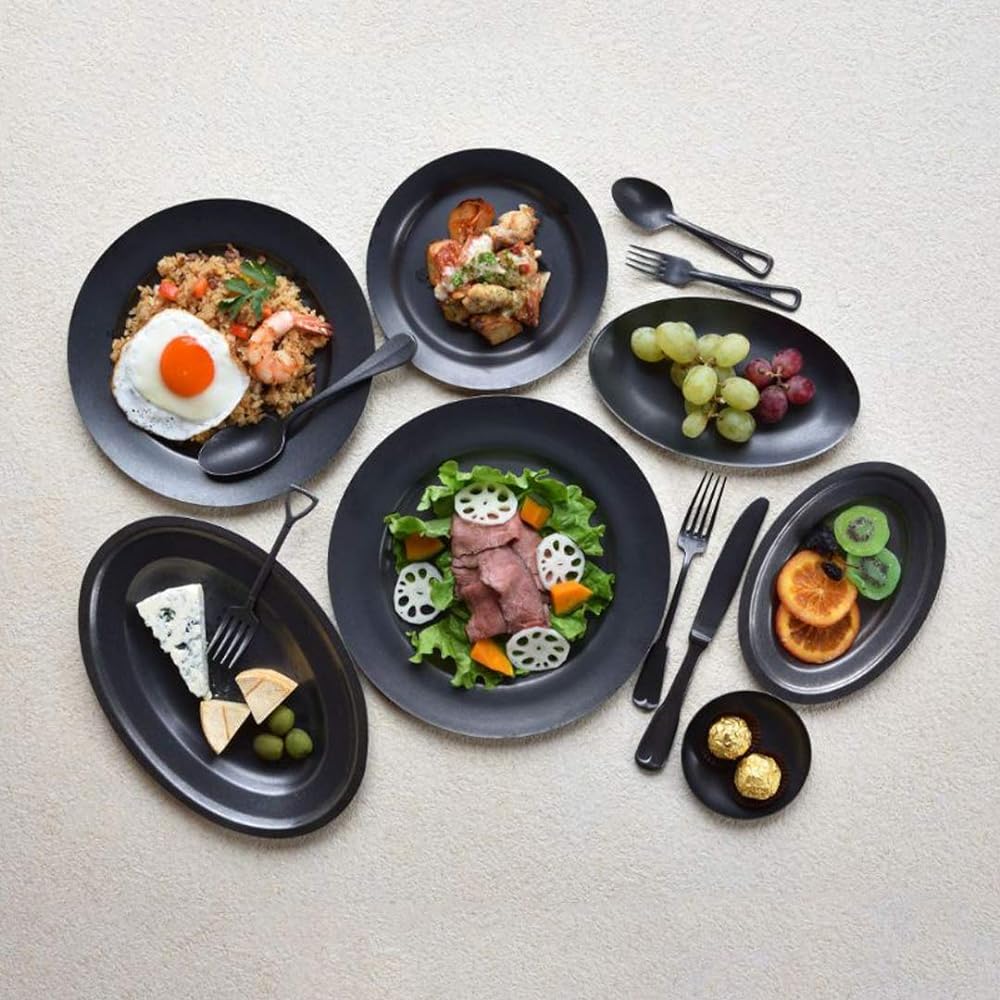 Black Vintage Inox Oval Plate 355mm Made in Japan BLACK VINTAGEINOX Cafe Restaurant Plate Long Plate Stainless Steel Aging Processing Unbreakable Dishwasher Safe [Regular Product]