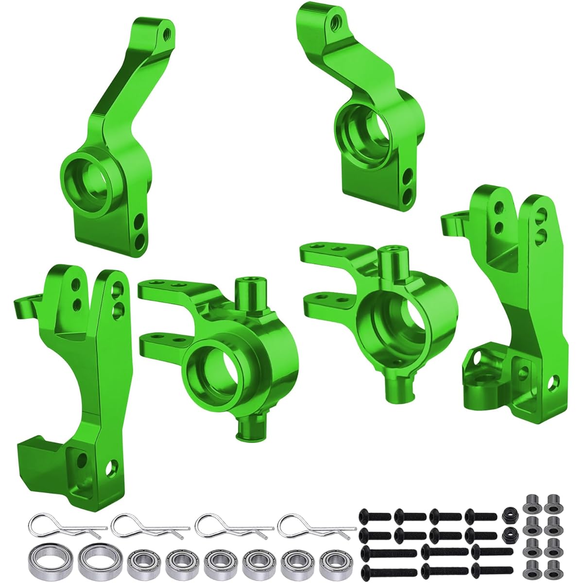 HobbyPark Aluminum Steering Block Caster Block C-Hub Stub Axle Carrier Left and Right with Ball Bearings 6837 6832 1952 Replacement for Traxxas 1/10 Slash 4x4 Hop Up Parts (Green)