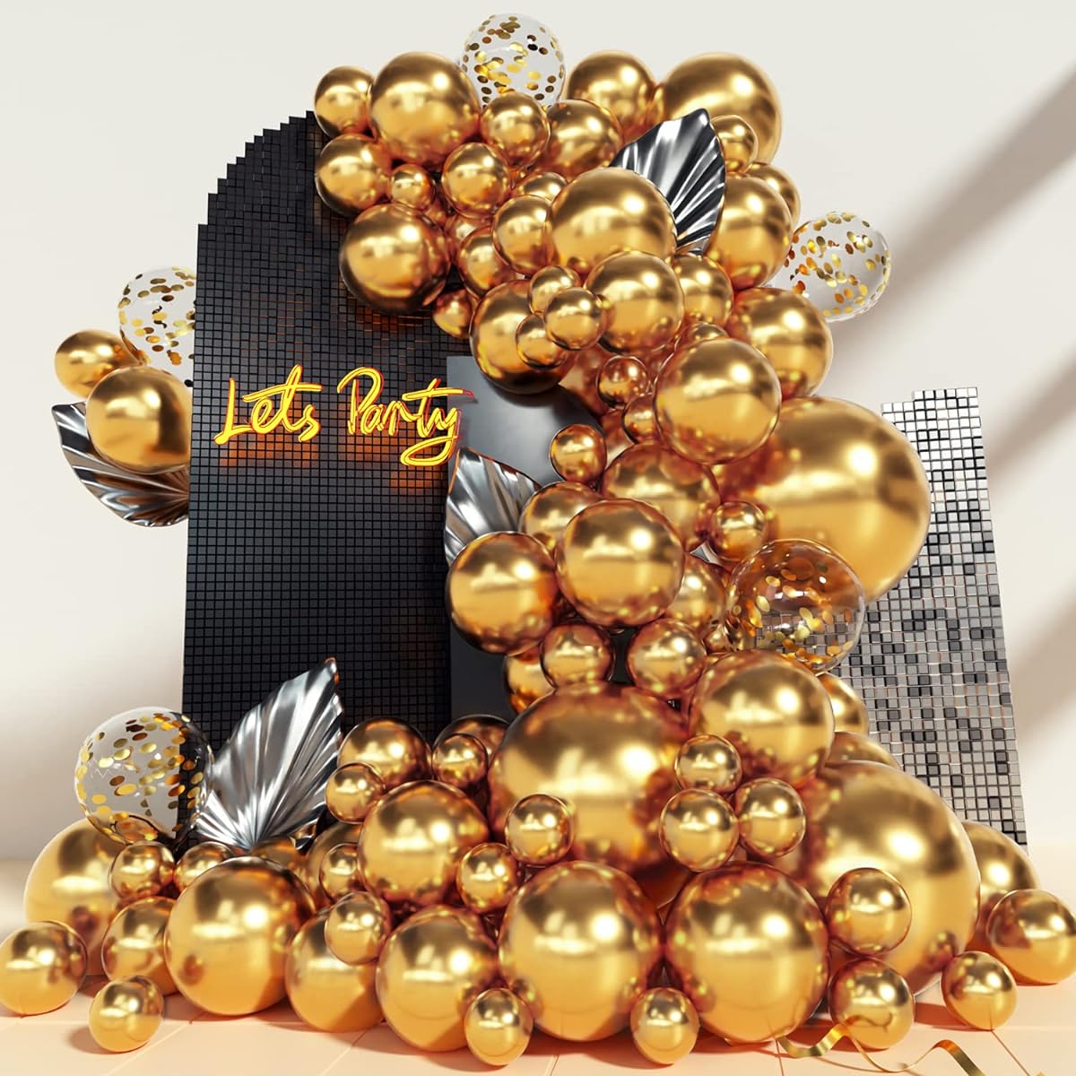 Gold Metallic Balloon Garland Kit 130 Pieces Chrome Balloons Different Sizes 18/12/10/5 Inch Confetti Balloons for Birthday Graduation Christmas Wedding Gold Party Decorations