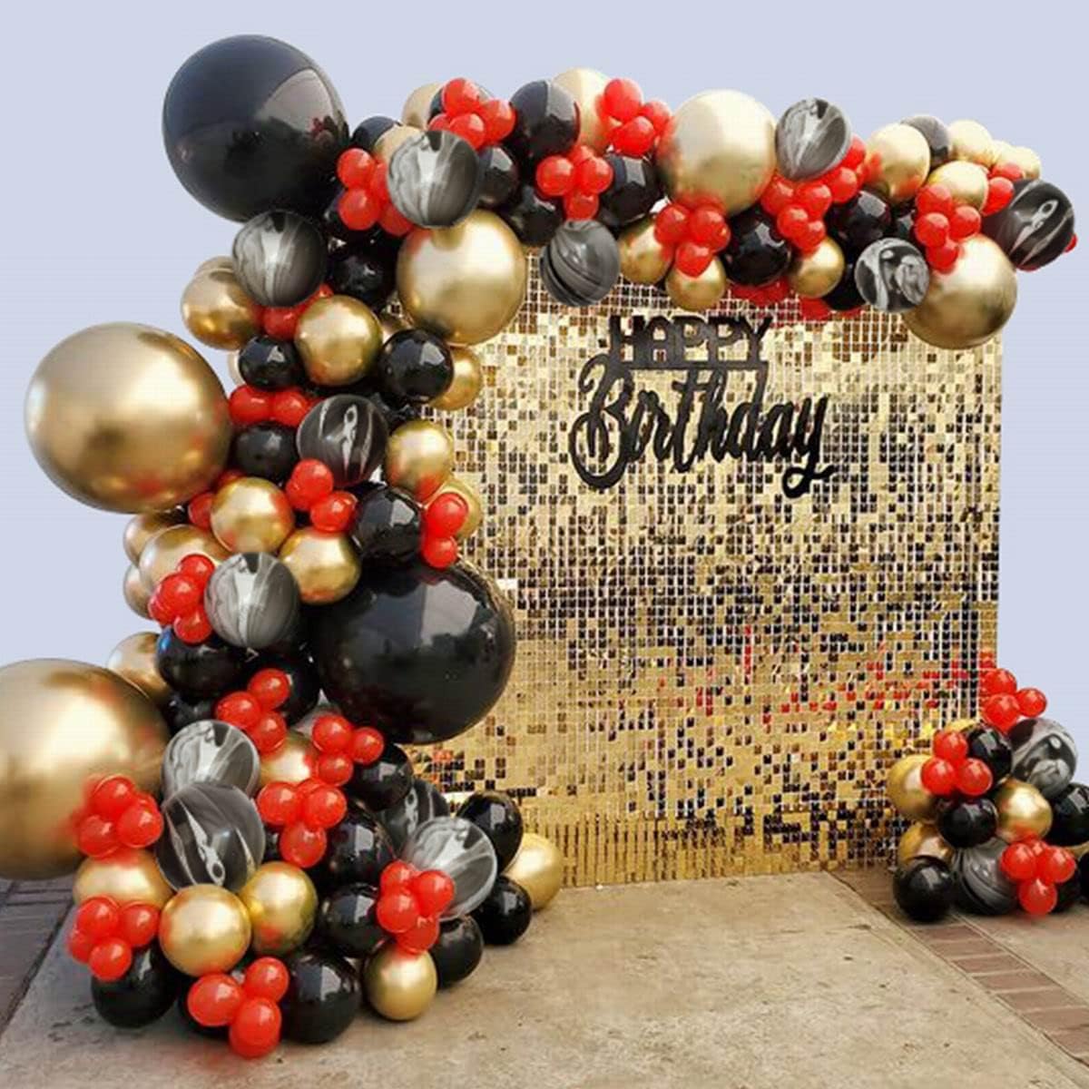 Casino Red Black Gold Balloon Garland Arch Kit with 149pcs Chrome Metallic Gold Marble Agate Black Balloons for Birthday Party Decorations Baby & Bridal Shower Wedding Graduation Party Supplies
