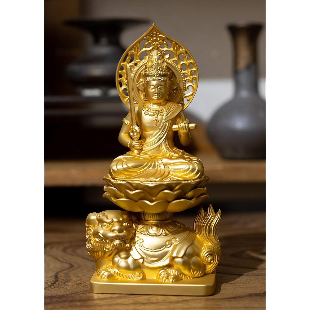 Buddha statue Manjusri Bodhisattva 15cm (gold plated/24k gold) Buddhist sculptor: Hideun Makita Original model (born in the year of the rabbit) Zodiac guardian principal image Zodiac Takaoka copperware (Monjubosatsu)