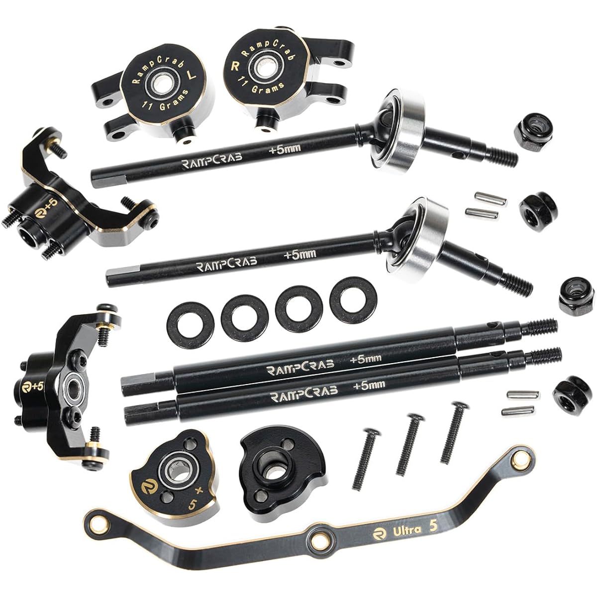 RampCrab Axle Widening Upgrade Parts for TRX4M, 5mm Width on Both Sides (Front & Rear) Brass Upgrade Parts for TRX4m RC Crawler Car, 1/18 TRX4-M Unlimited Trail Buggy Ultra 5