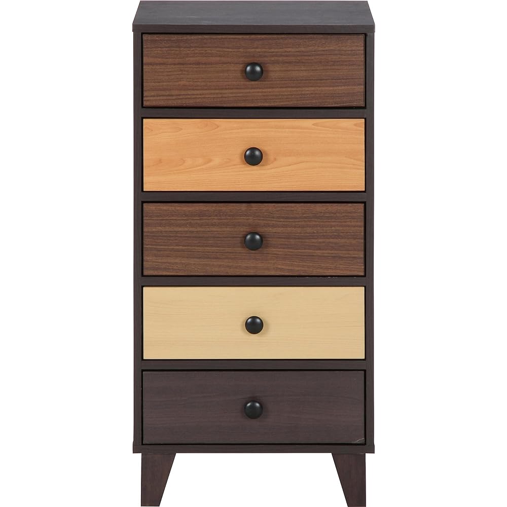 Fujiboeki 96301 Chest Living Storage 5 Tiers Width 44.5 x Depth 39 x Height 89 cm Gradient Wood Grain Slim Drawer Storage with Legs