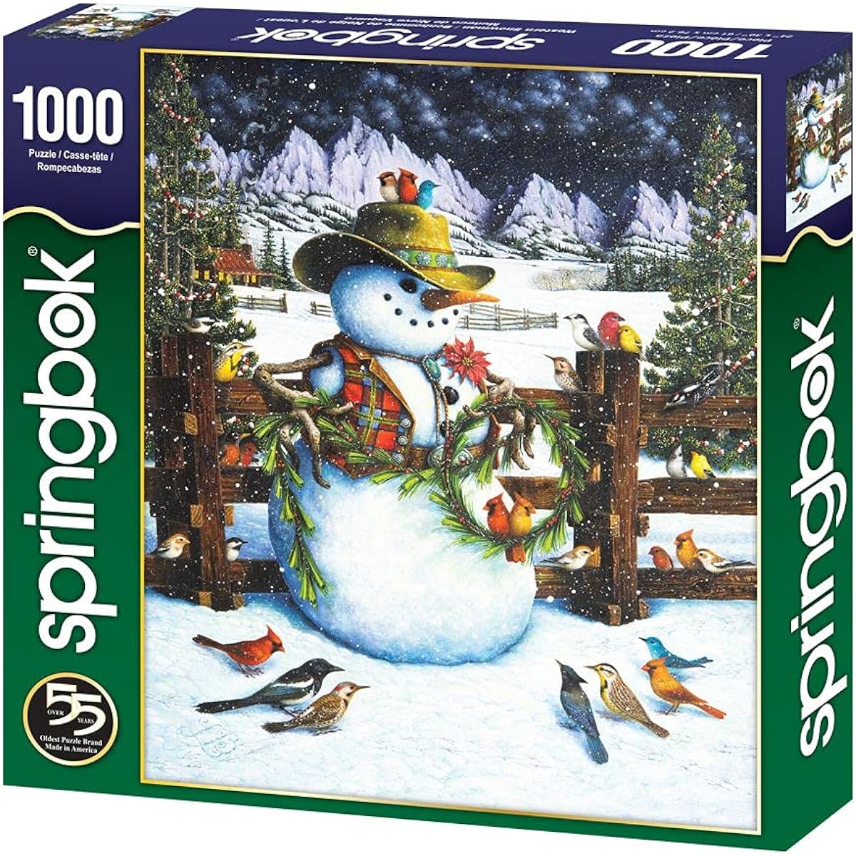 Springbok 1000 Piece Jigsaw Puzzle Western Snowman - Made in the USA 1000 Multi