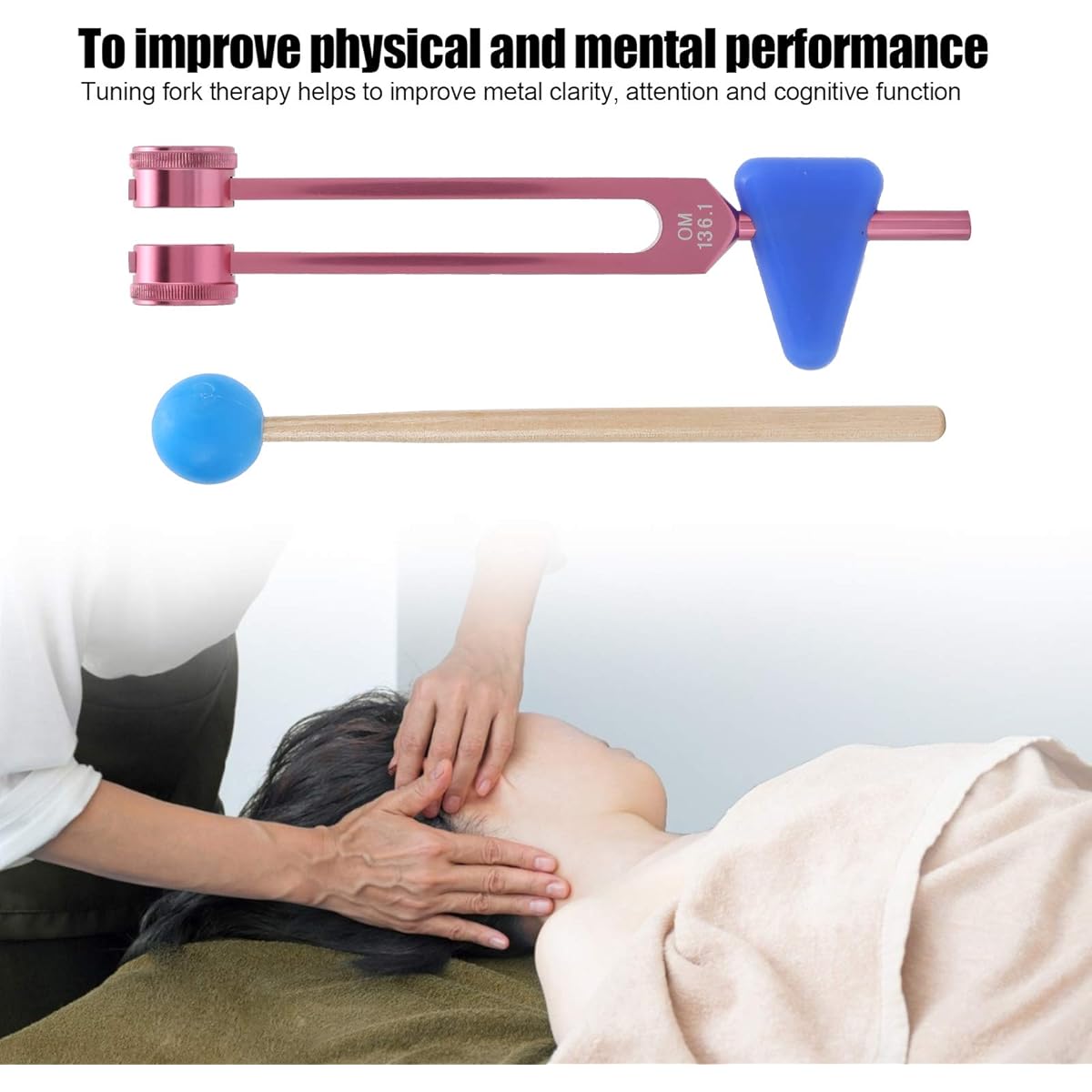 Tuning Fork Set OM 136.1HZ Aluminum Alloy Tuning Fork Sound Healing Therapy Tuning Fork with Hammer & Storage Bag for Meditation/Yoga etc. Rose Pink