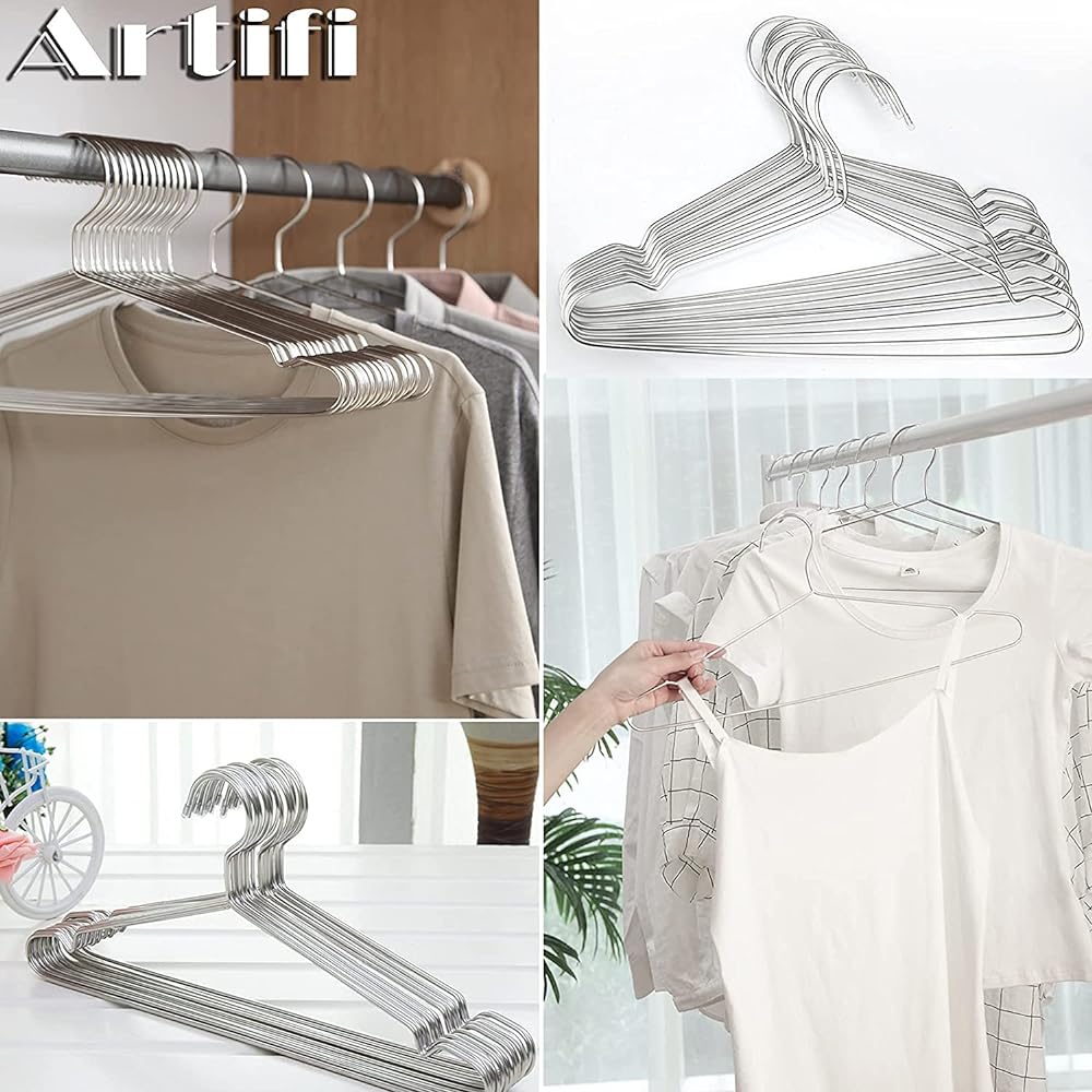 Artifi Hangers, Stainless Steel, Non-Slip, Stainless Steel Hangers, 100 Pieces, Laundry Hanger, Space Saving, For Both Dry and Wet Use, Hanger, Sturdy, Rust-resistant, Prevents Deformation, Durable, Easy to Store, Width 42cm