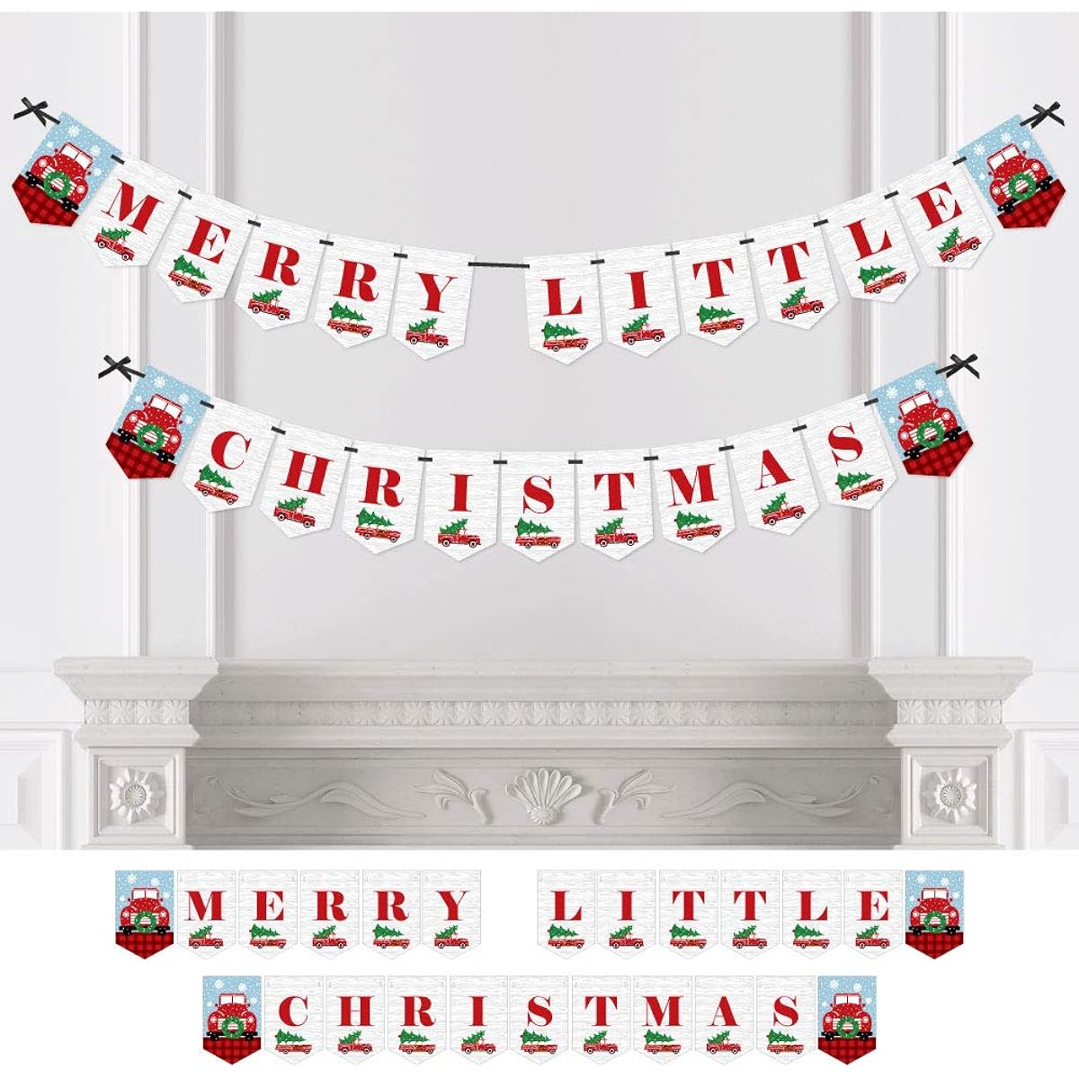 Big Dot of Happiness Merry Christmas Tree Red Truck Car Christmas Party Banner Party Decorations Merry Little Christmas