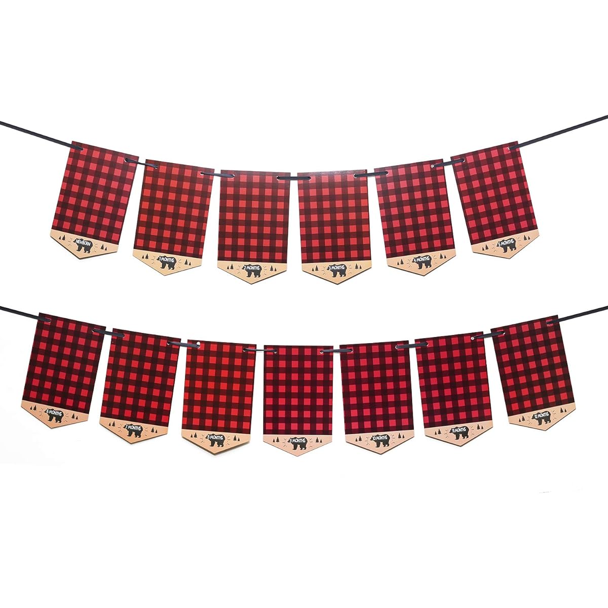 Lumberjack First Birthday Photo Banner Baby Monthly Photo Prop Buffalo Plaid Camping Bunting Garland, Woodland Party Decor