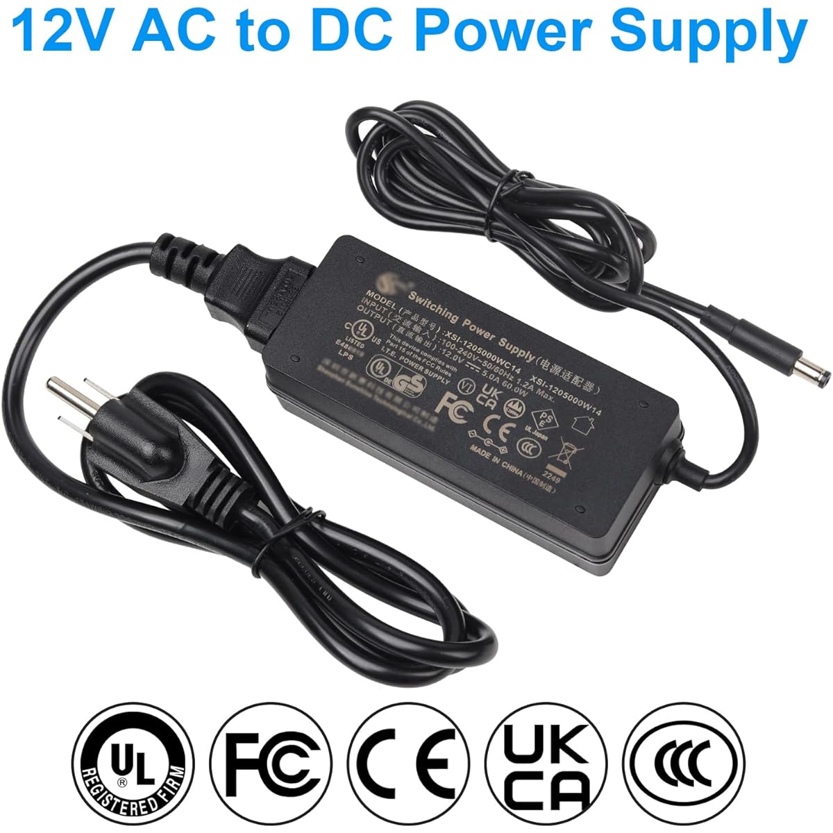Auplf 12V 5A Power Supply AC/DC Adapter UL Certified AC 100V-240V to 12 Volt Power Converter Transformer with 14DC Chip US Plug 12 Volt 5 Amp Power Adapter for LED Strip Monitor Security