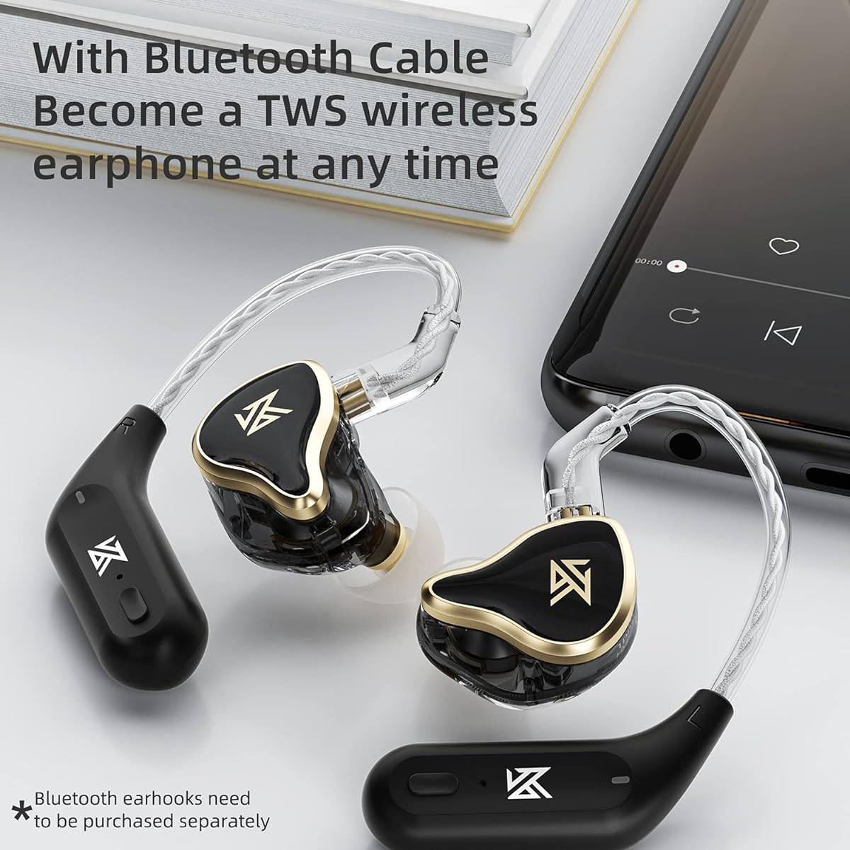 KZ ZAS 7BA+1DD In-Ear Earphones 16 Units Hybrid Technology Flagship Earphones Monitor Headphones 8 Core Cable Music Sports Earphones (Black with Microphone)