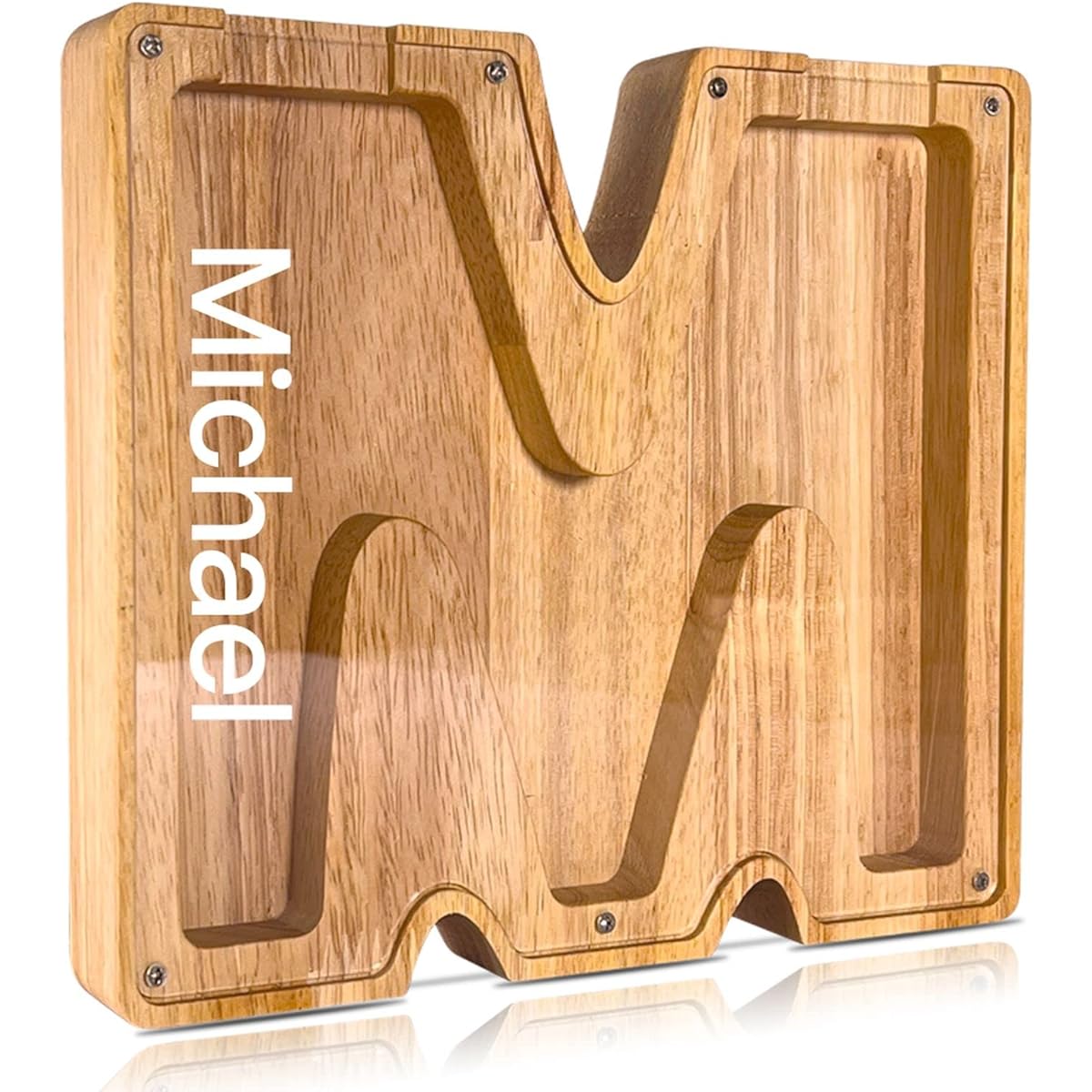 ALBK Custom Letter Piggy Bank Wooden M - Alphabet Storage Tank Personalized Letter Coin Bank for Kids DIY Manager Customize Text Home Decor