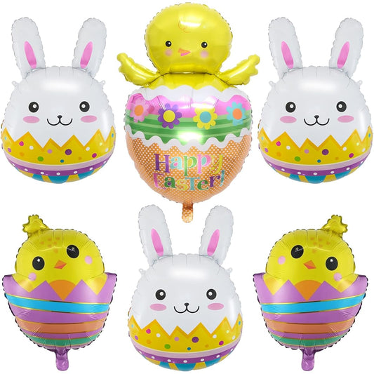 6pcs Easter Egg Balloons Bunny Balloon Chick Bunny Shaped Easter Egg Mylar Balloon Easter Rabbit Birthday Baby Shower Party Decoration