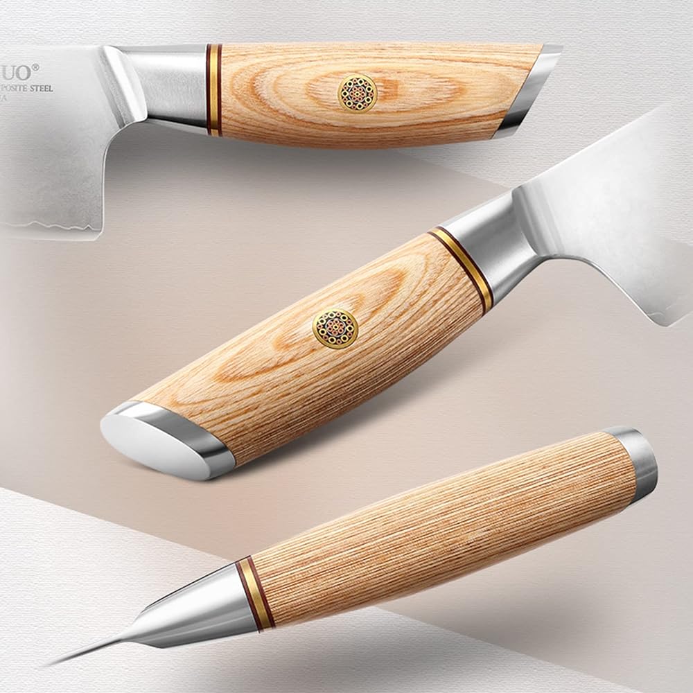 XINZUO 21.2cm Chef Knife 10Cr15CoMoV Steel Core Composite Steel, Professional Kitchen Cooking Knife 3 Layer Clad Steel Gyuto Knife, Stainless Sharp Sushi Knife - with Pakkawood Handle