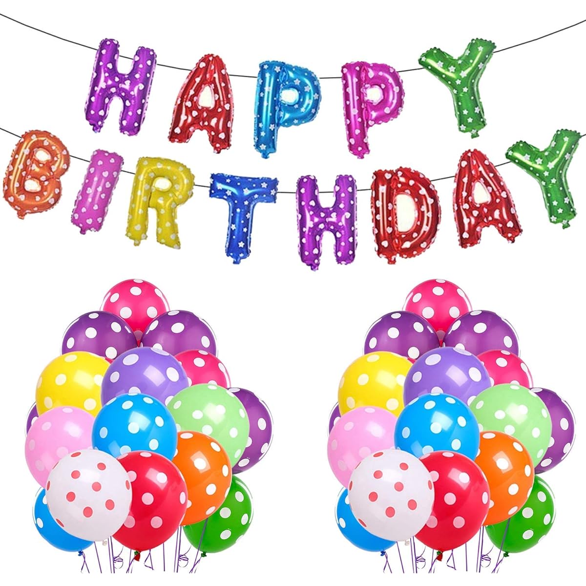 TOYXE Happy Birthday Letter Polka Dot Balloons, Set of 63