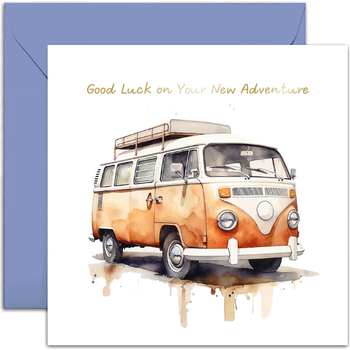 Old English Co. Campervan Good Luck On New Adventure Card for Him or Her - Fun Retirement Card for a Coworker - Good Luck Card for Grandson, Son, Nephew | Blank Inside with Envelope