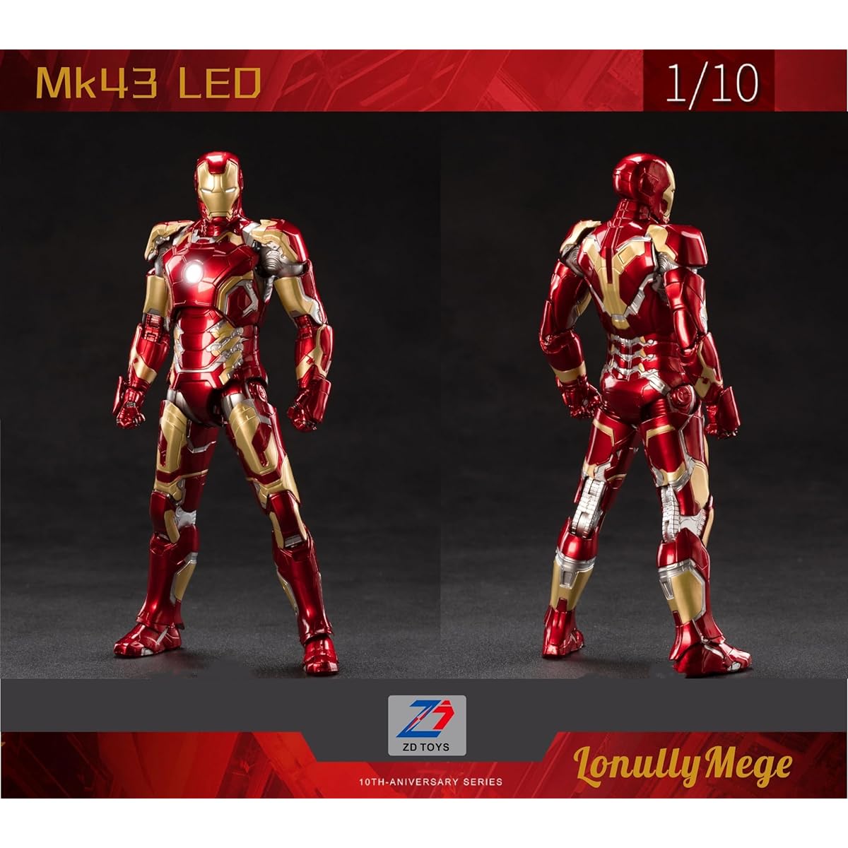 LonullyMege 7" Light Up Iron Man Action Figure Full Metal Painting with Lots of Accessories Collectible Toys (LED MK43)