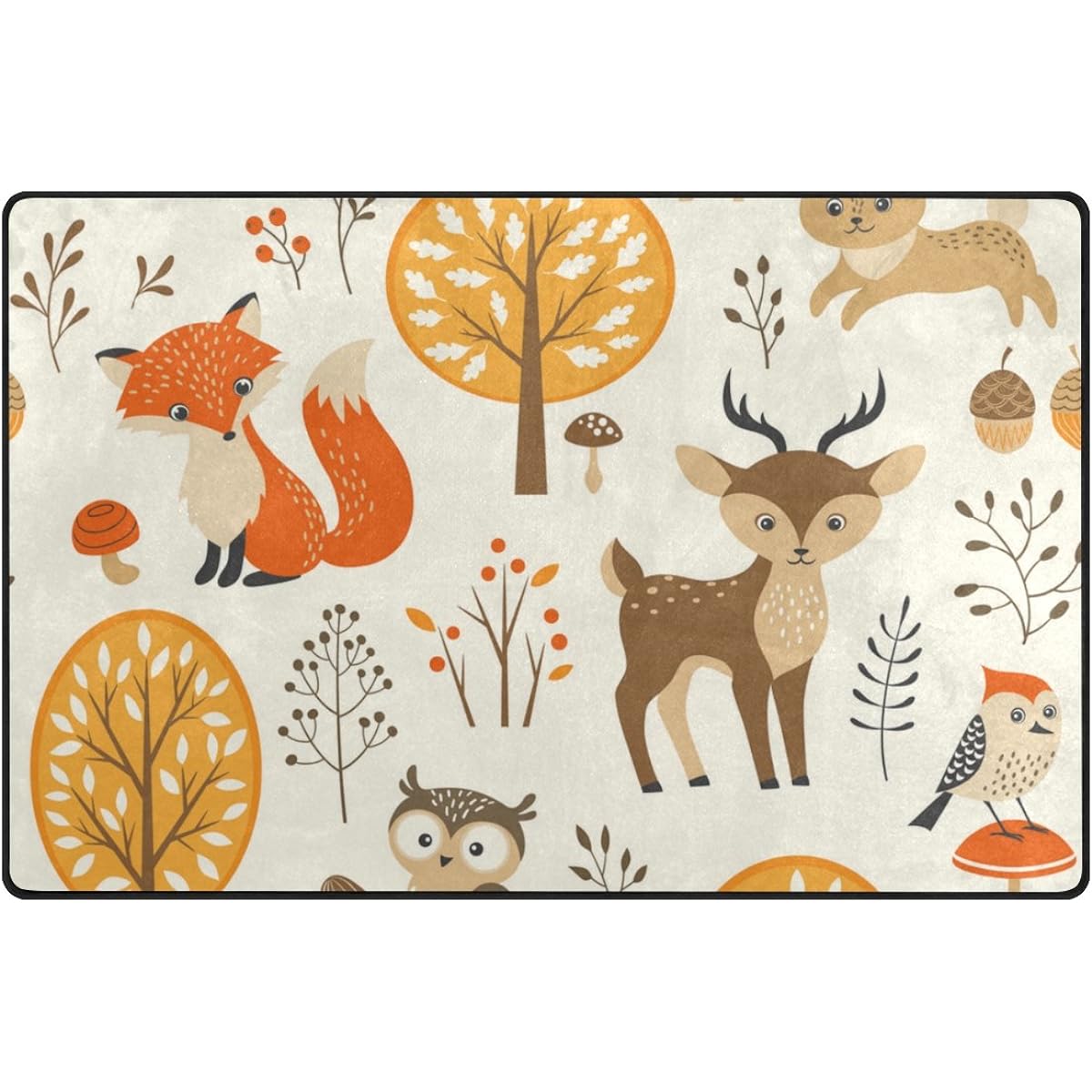Vantaso Nursery Area Rug Soft Foam Cute Woodland Animals Owl Fox Deer Playmat for Kids Playroom Living Room Doormat 60 x 39 Inch