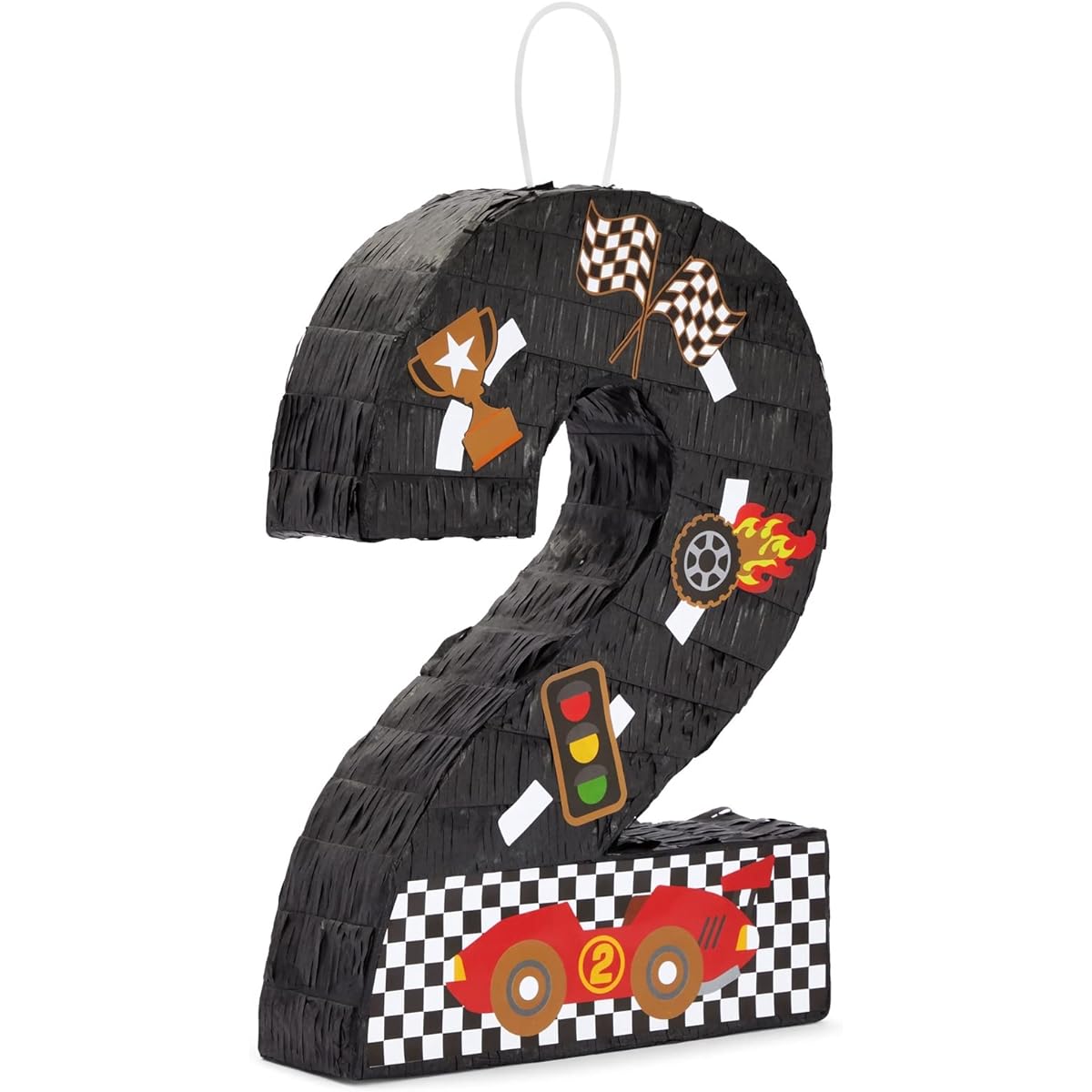 Number 2 Racing Car Pinata for Birthday Party (16.5 x 11.5 x 3 inches)