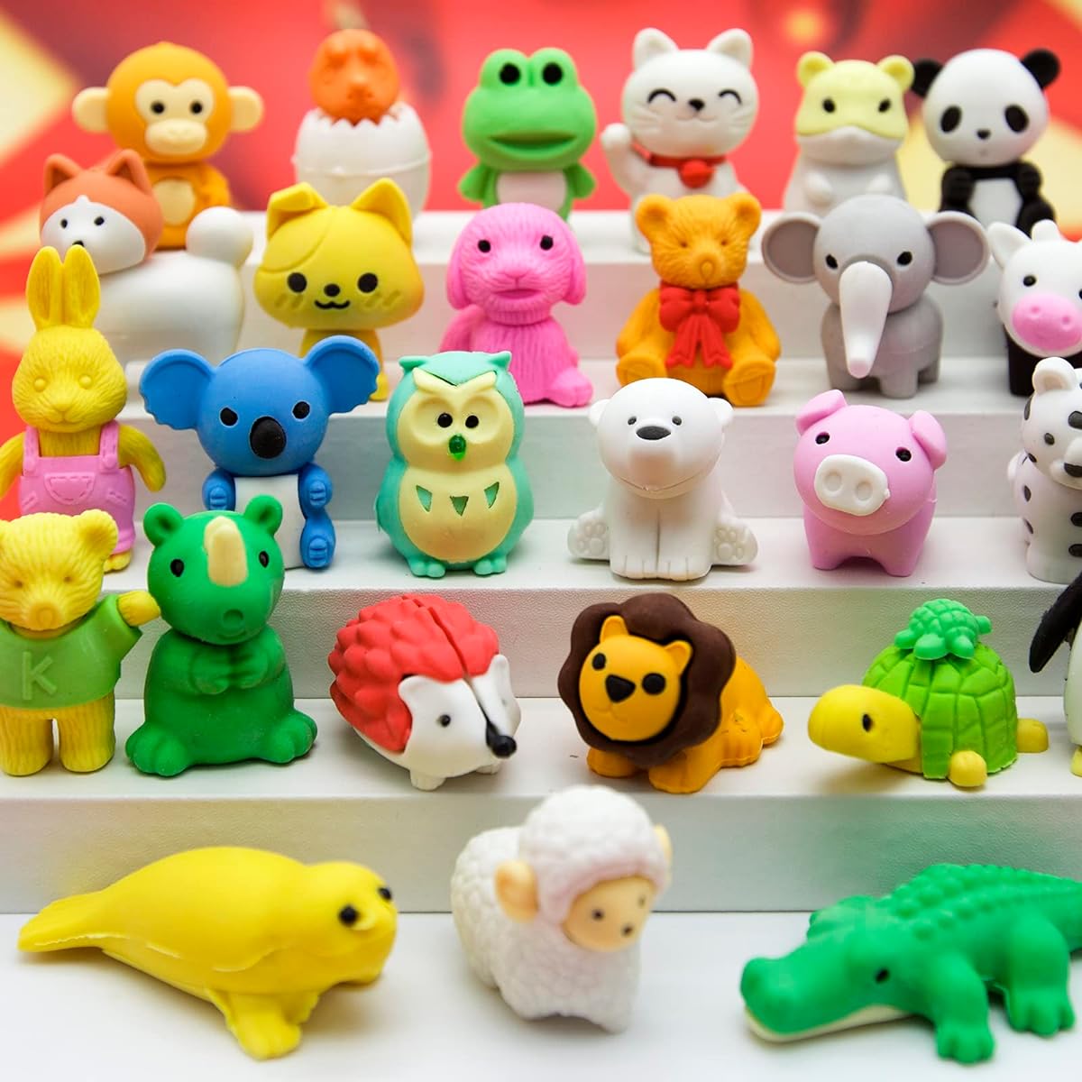 LanMa Animal Erasers Desk Pets for Kids Classroom Giveaways Puzzle Erasers Take Apart Erasers Animal Pencil Erasers Student Rewards Class Treasure Chest Party Favors Easter Egg Stuffers 55pcs