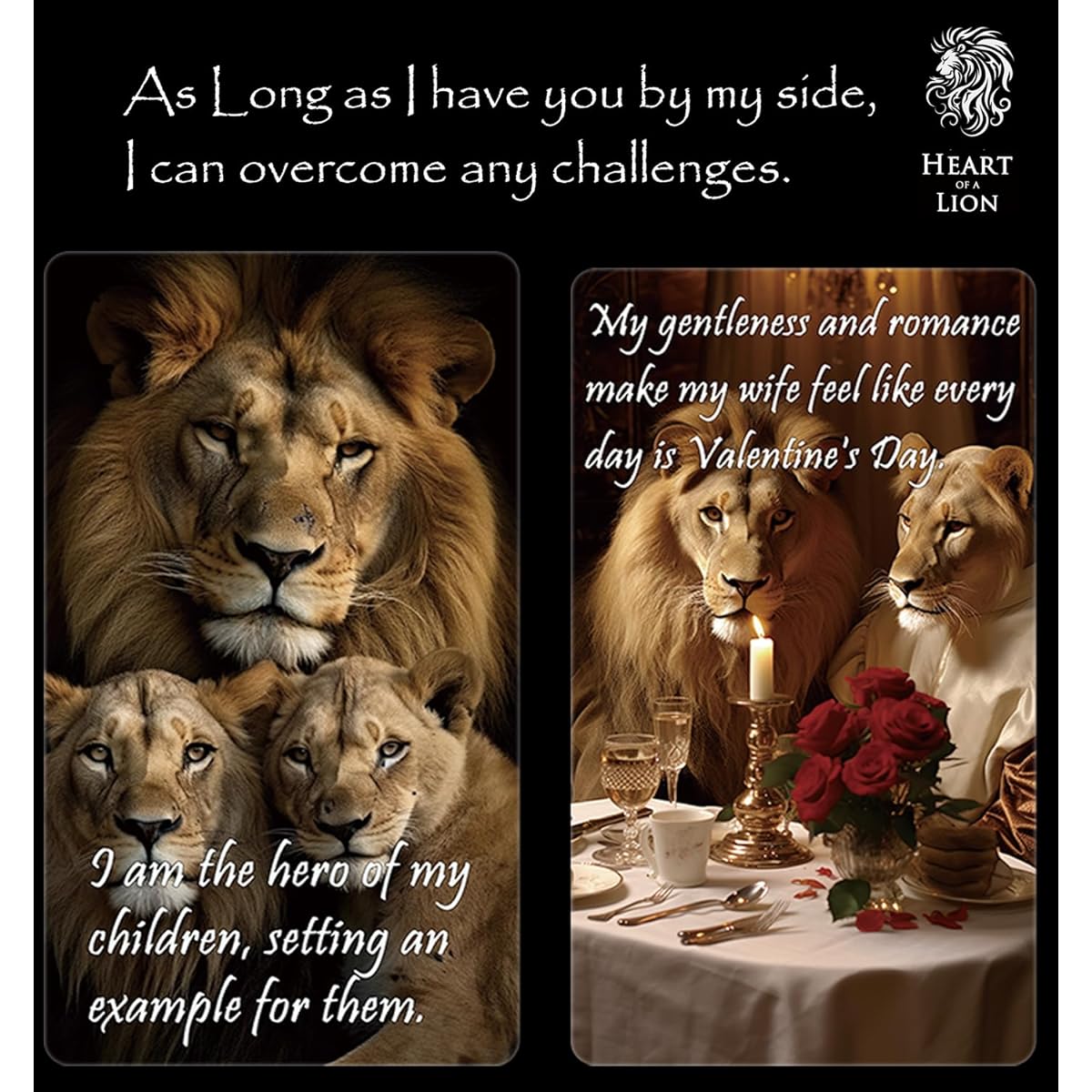 Trikendou Heart of A Lion - Affirmation Cards for Men - Motivation Cards for Husband Inspirational Cards for Gifts - 54 Cards