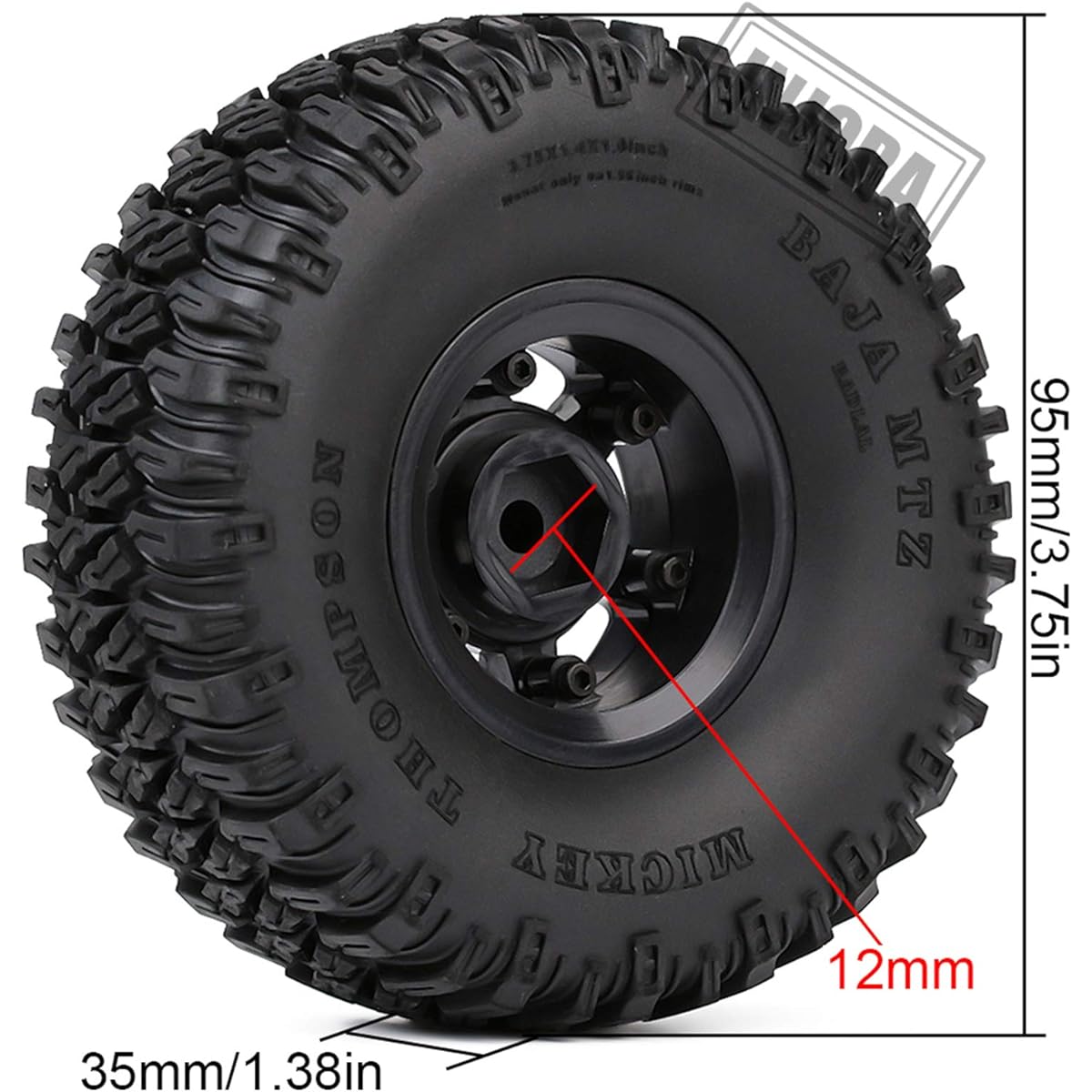 INJORA RC Tires and Beadlock Rims 1.55inch RC Wheel Set for 1:10 RC Crawler Axial AX90069 D90 TF2 Tamiya CC01 LC70 MST JIMNY (Black)