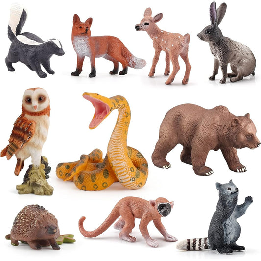 BRETOYIN Forest Animal Figures Realistic Playset 10pcs Woodland Animal Figurines Toy Set Cake Topper School Project Diorama Model Toys for Kids Fox Figurine Deer Figurine