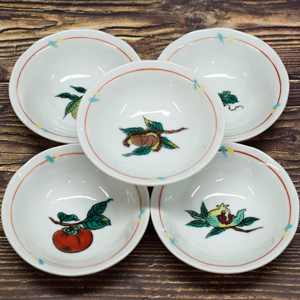 Small bowl, stylish tableware, Kutani ware, small bowl, set of 5, fruit pattern, pottery, Japanese tableware, serving plate