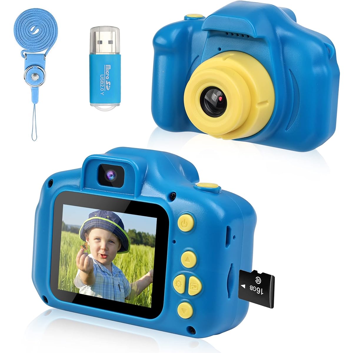 Rindol Kids Selfie Camera Toy for 3 4 5 6 Year Old Boys Portable Digital Camera Toddler Christmas Birthday Gift for 4-8 Year Old Boys with 16GB SD Card Navy Blue