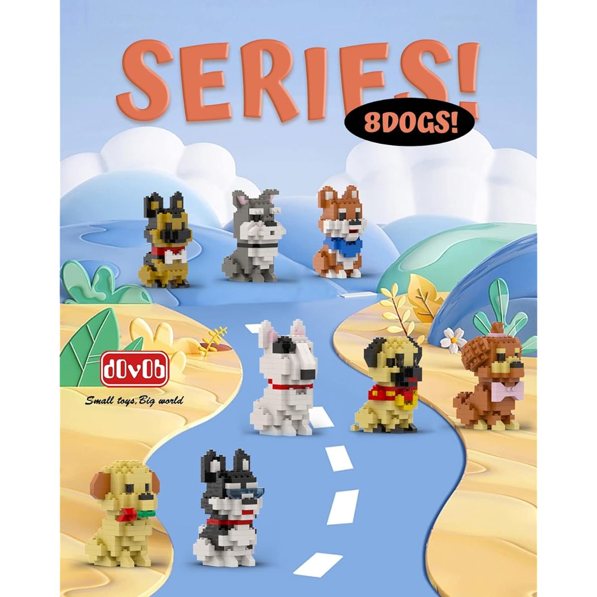 dOvOb Micro Mini Blocks 8 in 1 Dog Set 1616 Pieces Bricks 3D Puzzle Collection Animal Model Toys Gift for Adults or Kids