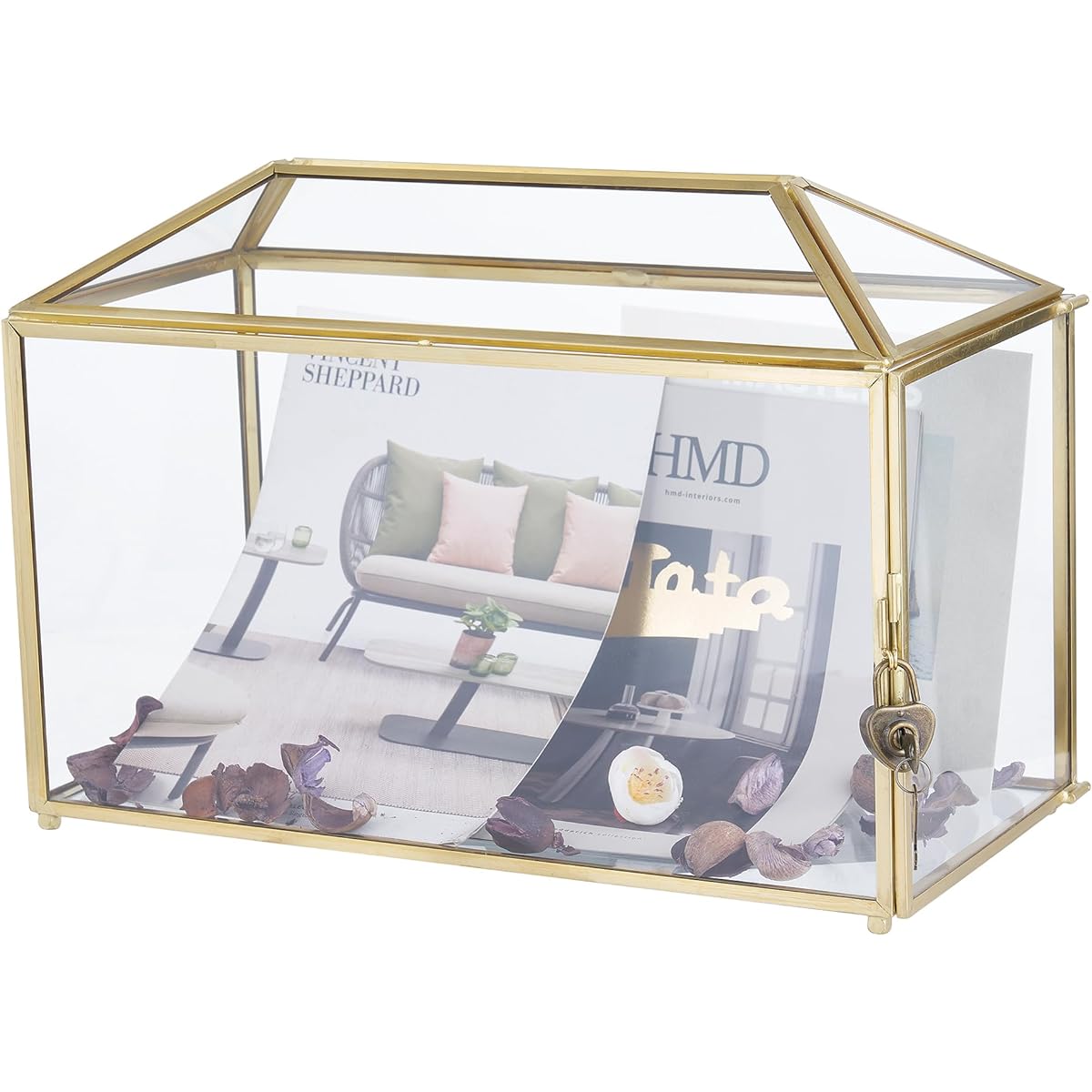 LIKENOW Wedding Card Box for Reception Decorative Box Gift Party Glass Box Gold 14.6"L x 7.9"W x 11.2"H 4.4 lbs
