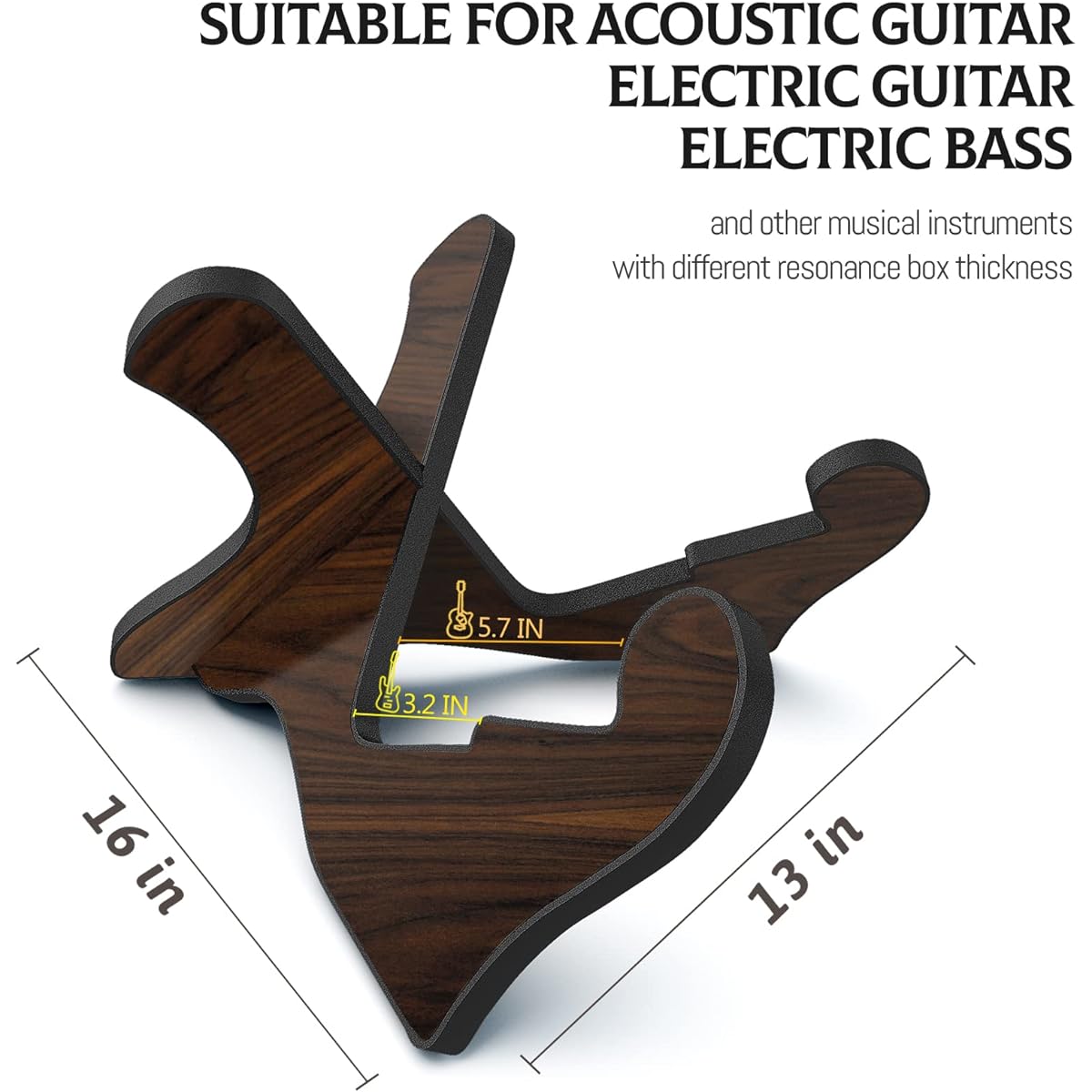 Guitar Stand Wooden Guitar Stand Portable Folding Instrument Holder for Acoustic Classic Electric Bass Guitar (Black Walnut)