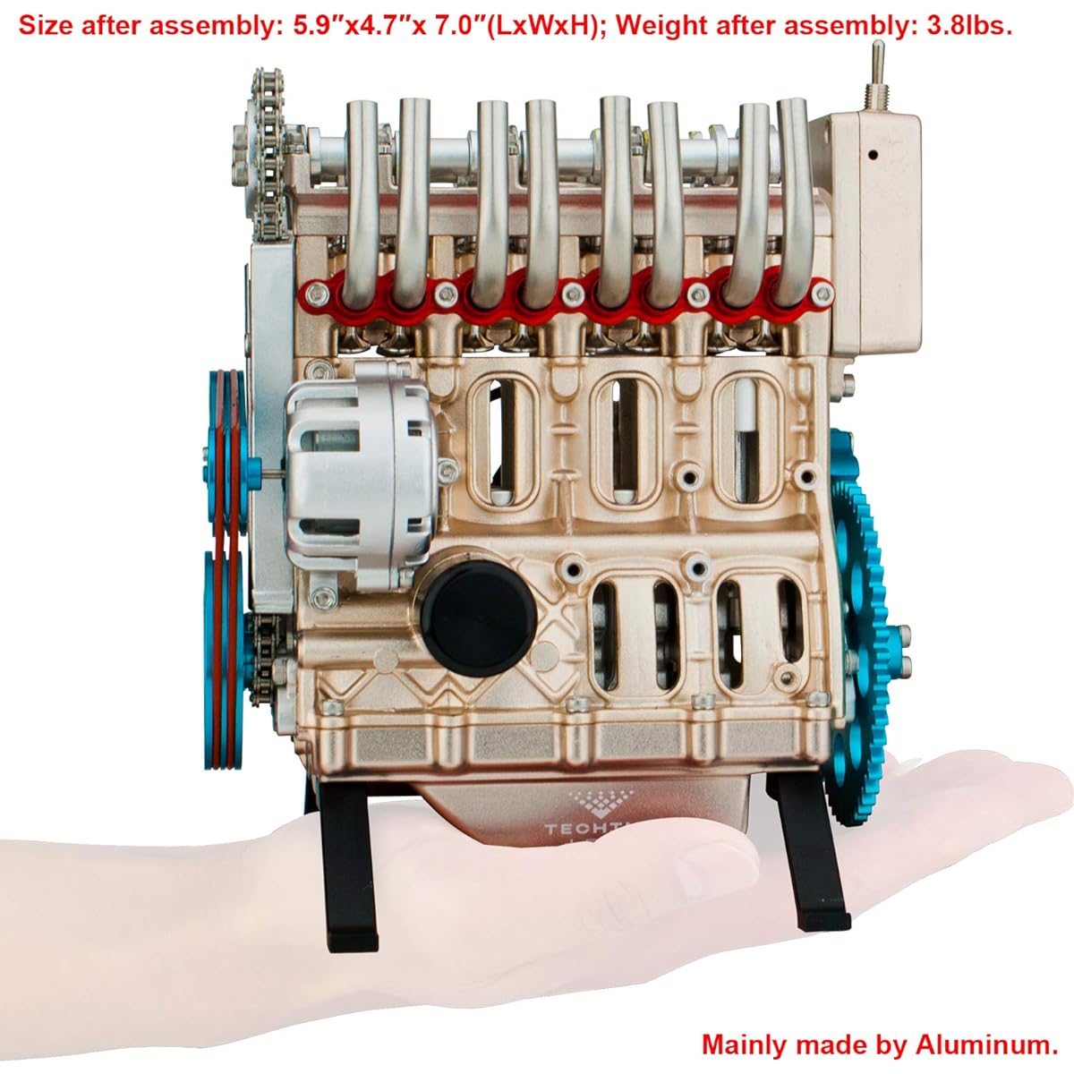 DjuiinoStar Vehicle Engine Model Assembly Kit (Over 300 Parts, 5 Hours Assembly Time) 4-Stroke Straight Four Gas Engine Working Model DM13-1