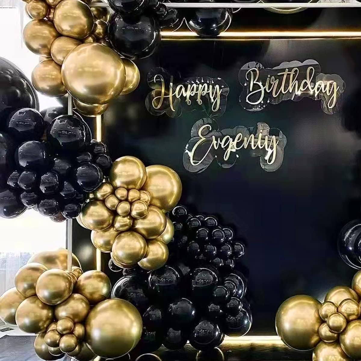 Black and Gold Balloon Garland Arch Kit, 142 Total 18" 12" 10" 5" Latex Balloons Set for Shower Birthday Wedding Bachelorette Party Decorations Supplies