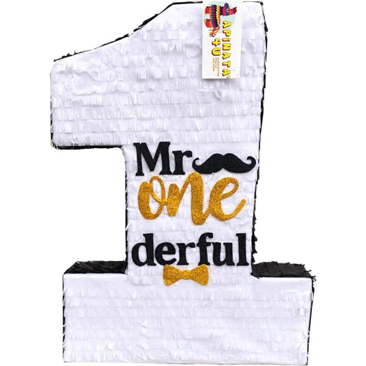 APINATA4U Large Number One Pinata Mr Onederful Theme White Gold & Black Accents