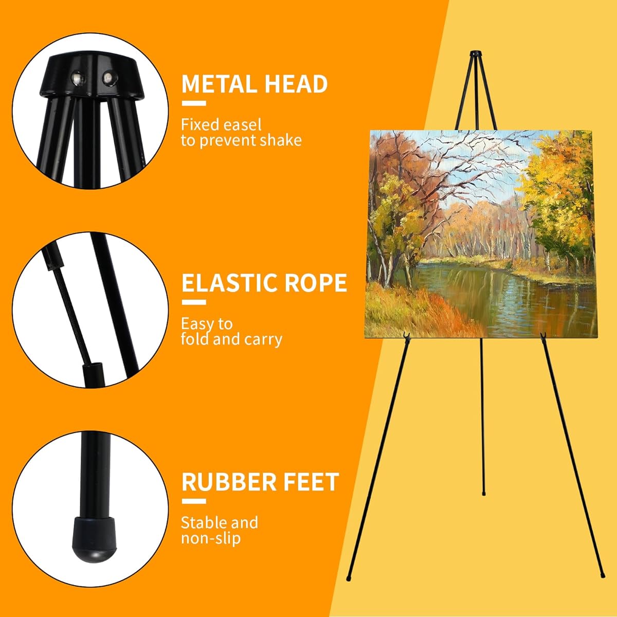 JR-MOV 63" Folding Instant Easel Stand, Large Floor Easel, Foldable Display Easel, Black Easel Stand for Wedding Sign Painting Photo Poster Support 5lbs (3 Pack)