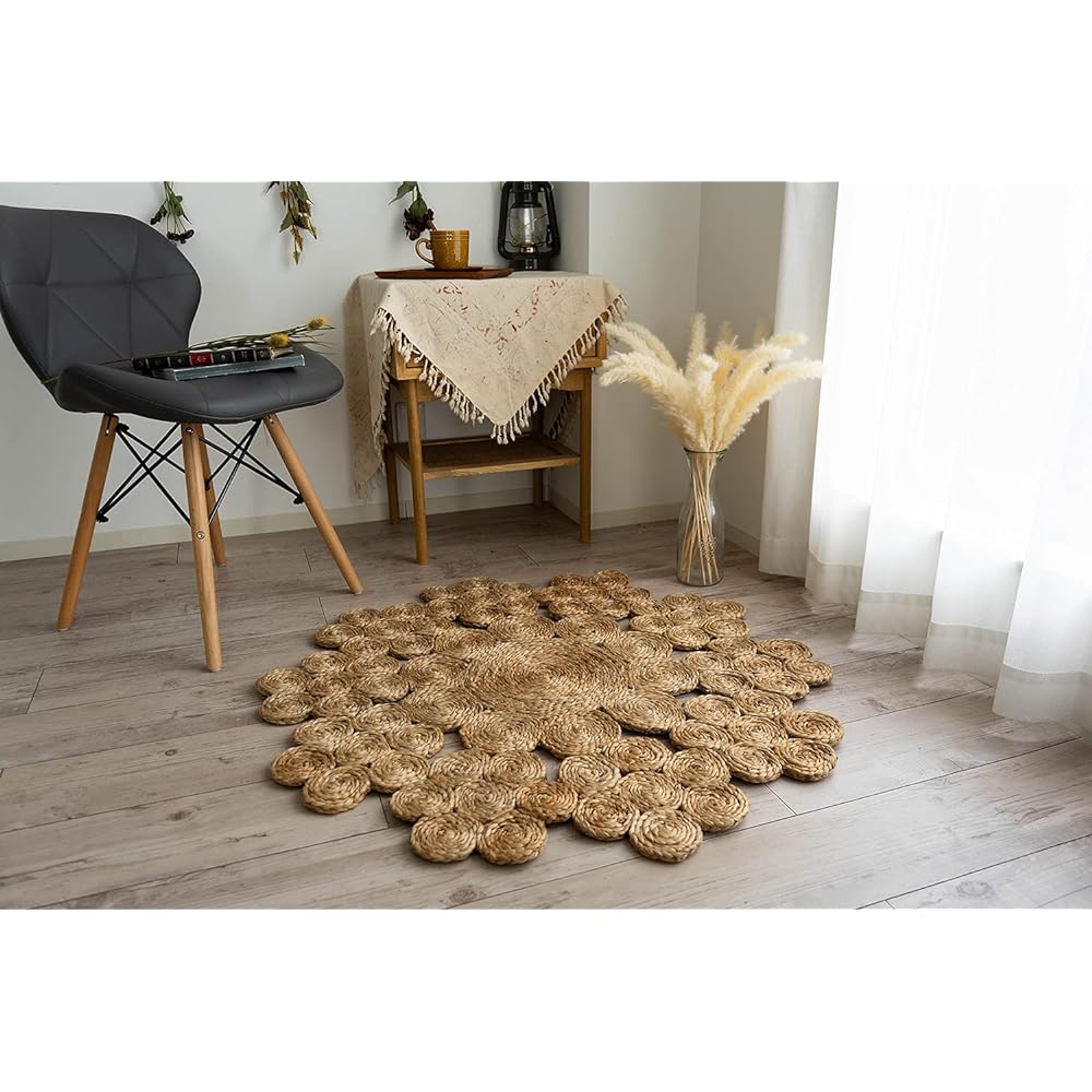 Sayang Sayan Jute Rug Lily Diameter 90 cm Round Natural Natural Material Handwoven Mat